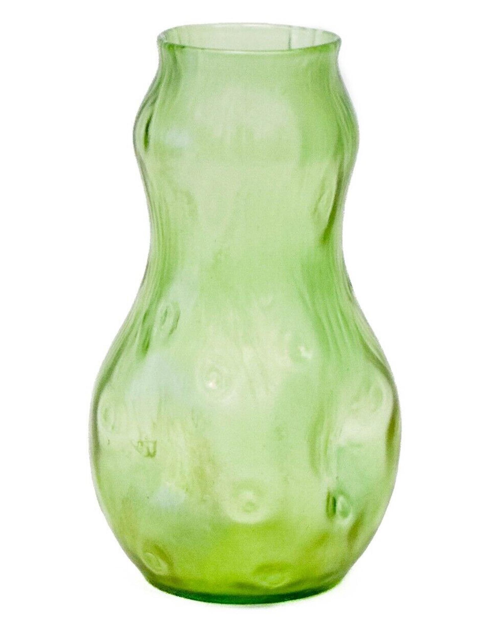 Loetz Style Green Iridescent Art Glass Vase Wood Design Auction