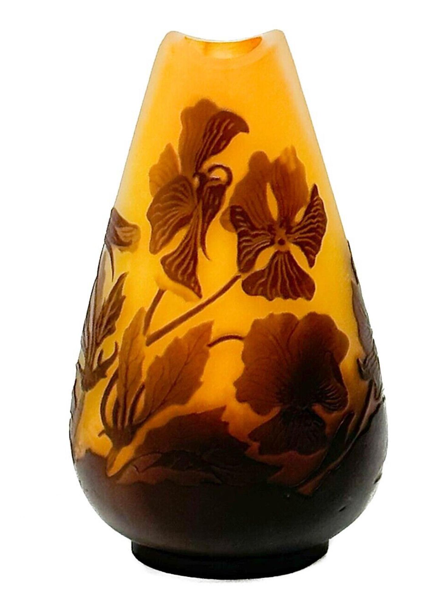 Galle France Cameo Acid Etched Orange Floral 2 Layer Art Glass Bud Vase c. 1900 (1 of 7)