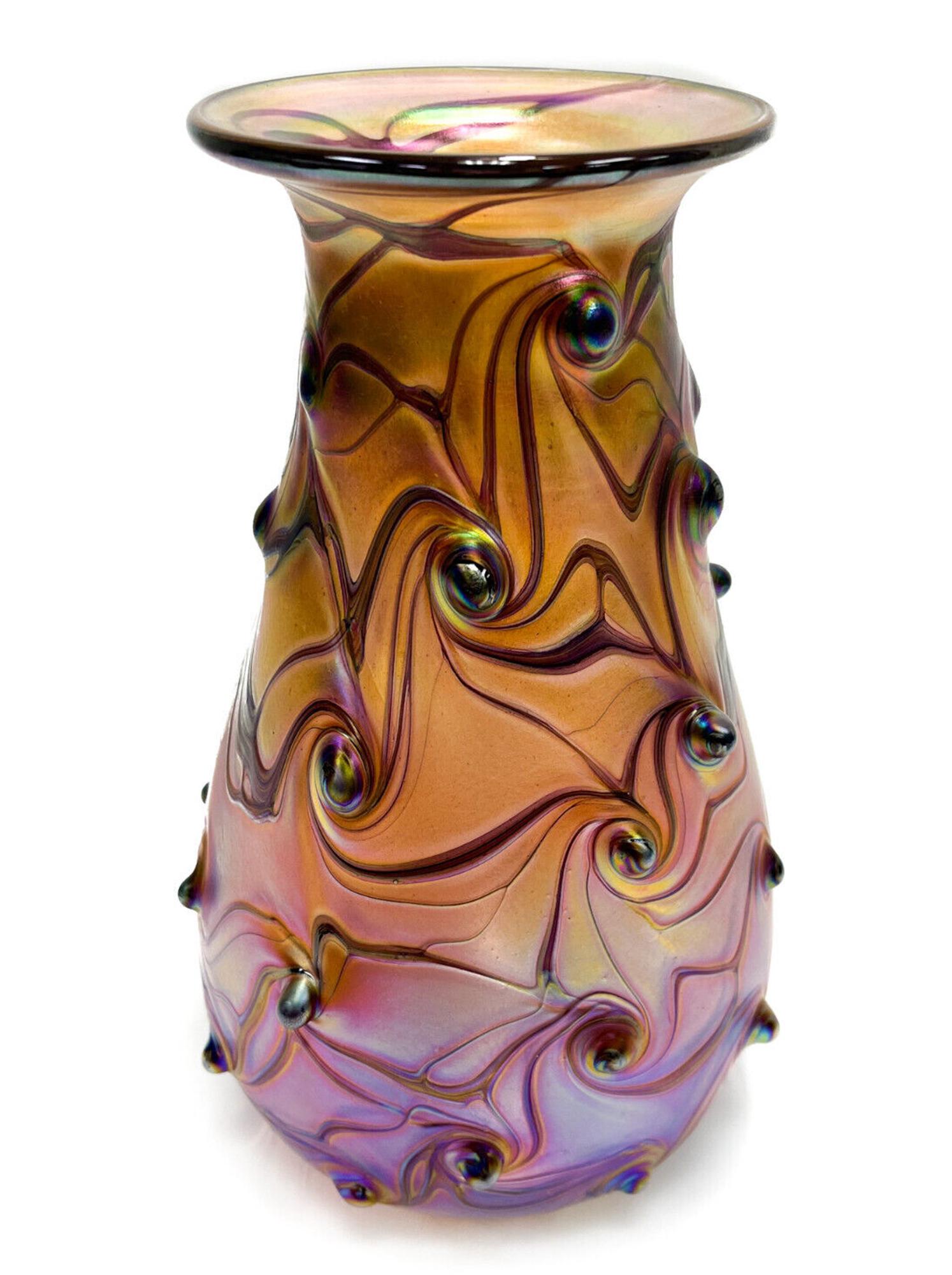 Loetz Style Iridescent Glass Swirled Knob Vase, 1st Half 20th Century (1 of 6)