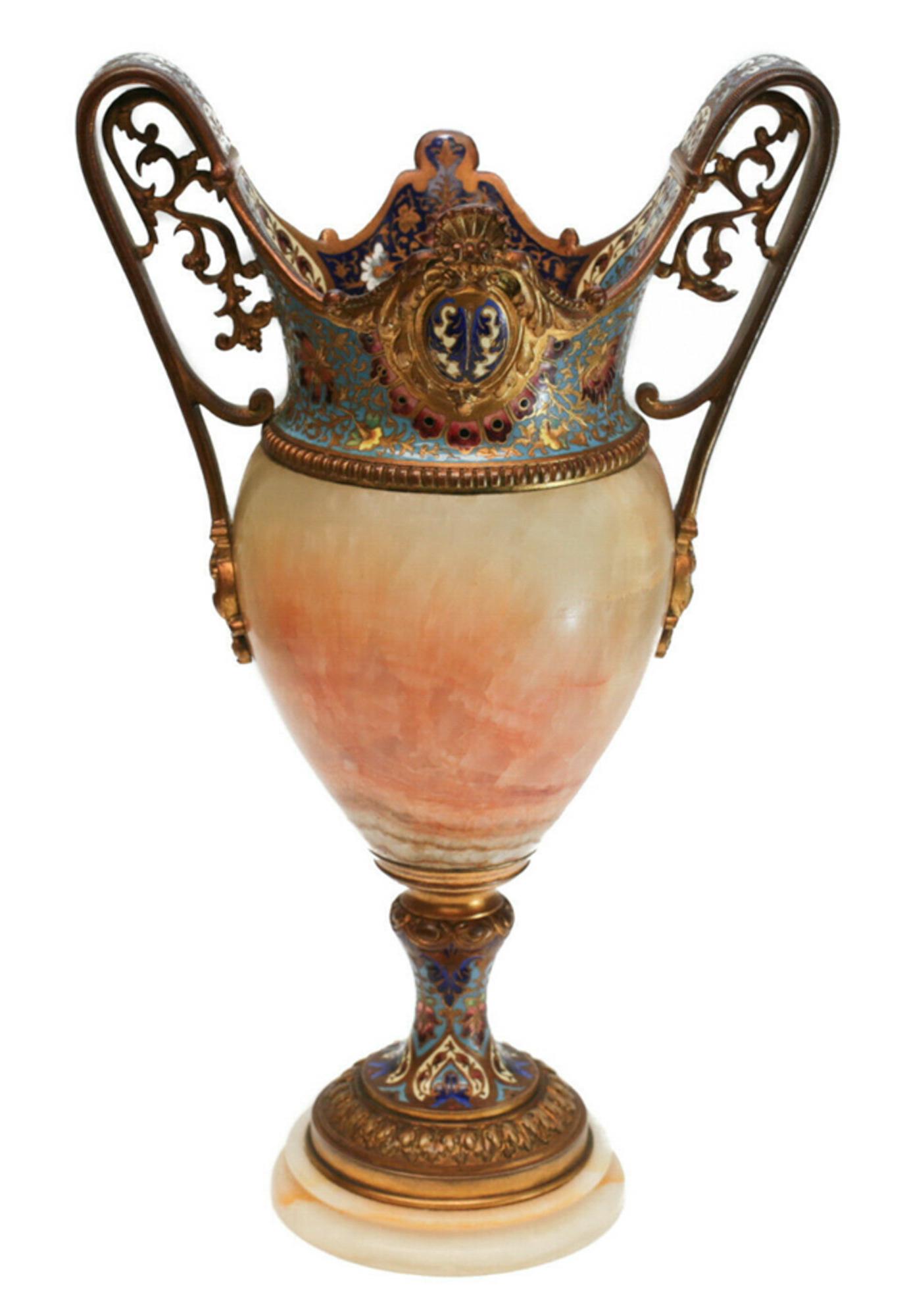 French Champleve Double Handled Vase, 19th C. (1 of 6)