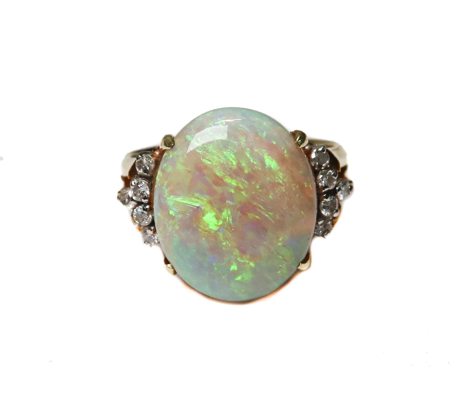 14k 585 Yellow Gold Opal and Diamond Ring, Size 4.5 (1 of 7)