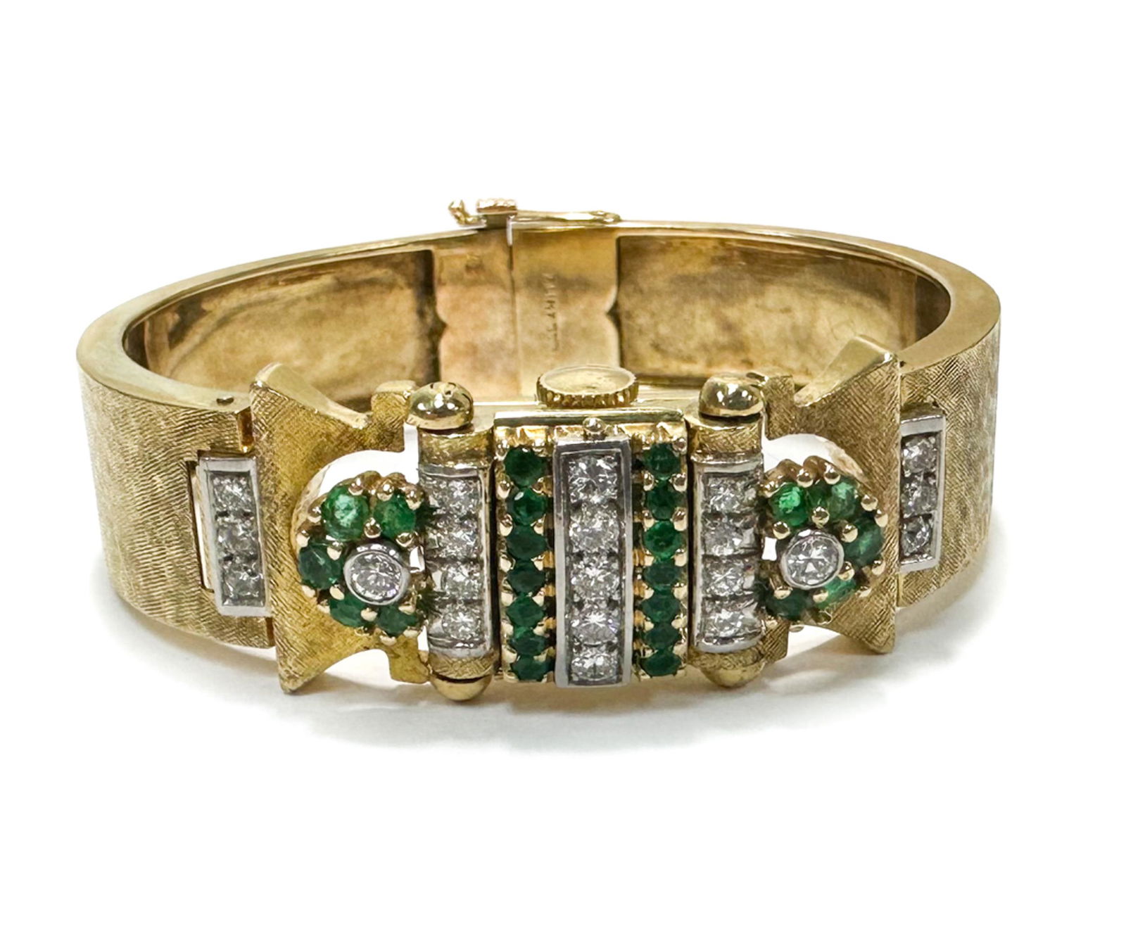 Paul Lackritz 14k Yellow Gold Diaond And Emerald Ladie's Wrist