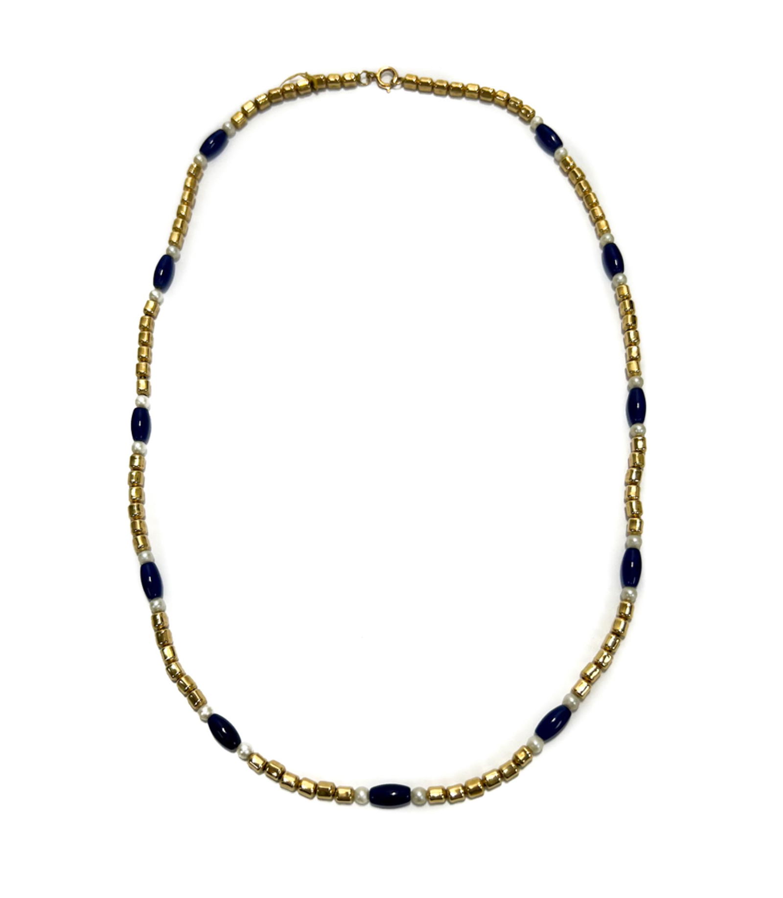 14k Yellow Gold Cultured Pearl Lapis Lazuli Single Strand necklace (1 of 6)