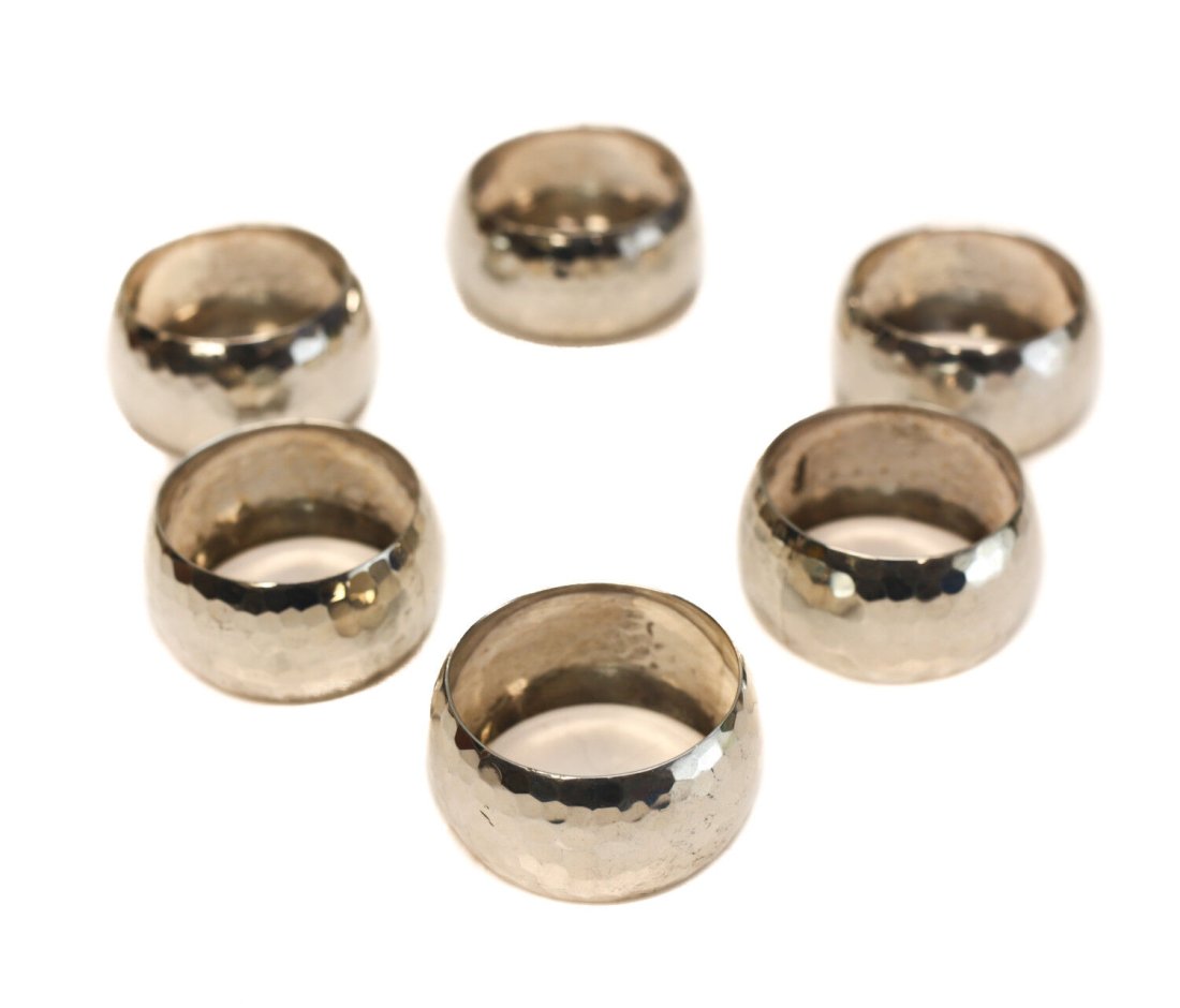 6 Sterling Silver Hand Hammered Napkin Rings, circa 1930 (1 of 3)