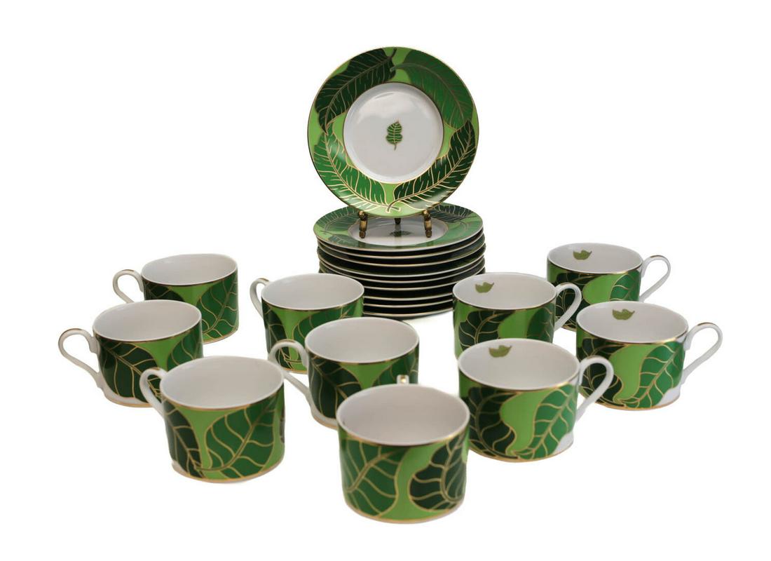 10 Lynn Chase Fine Porcelain Flat Cup & Saucer in Gold Leaf, 2003 (1 of 3)