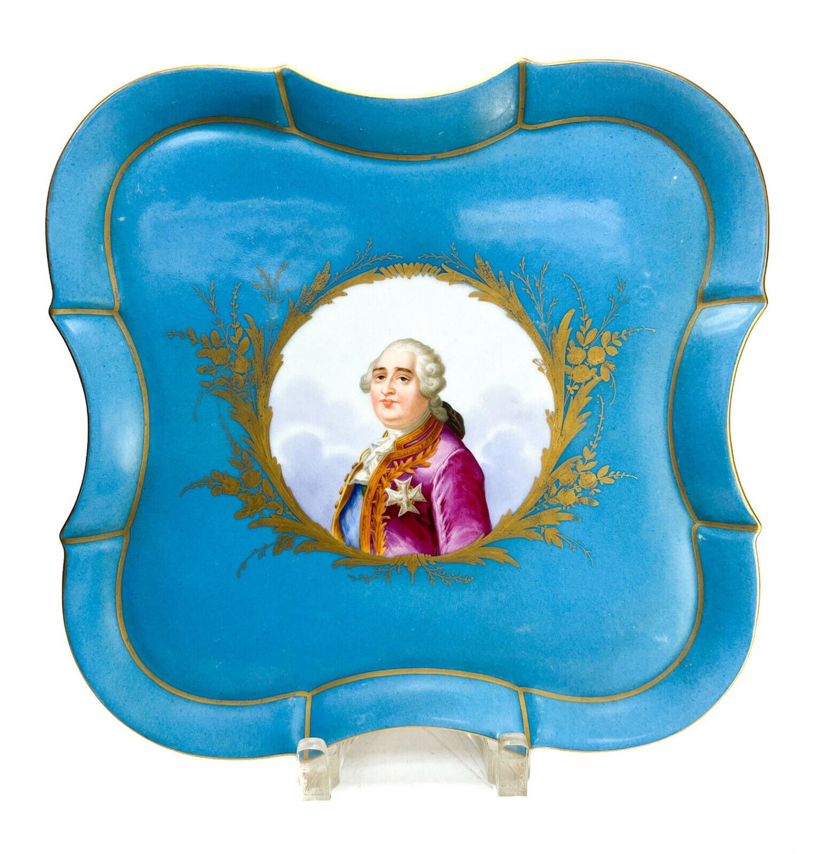 Sevres France Hand Painted Porcelain Square Charger of Louis XV c1900 (1 of 5)
