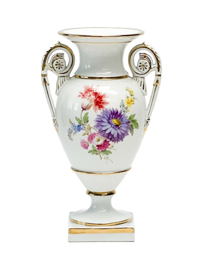Meissen Germany Hand Painted Florals Porcelain Twin Handled Vase c. 1900 (1 of 6)