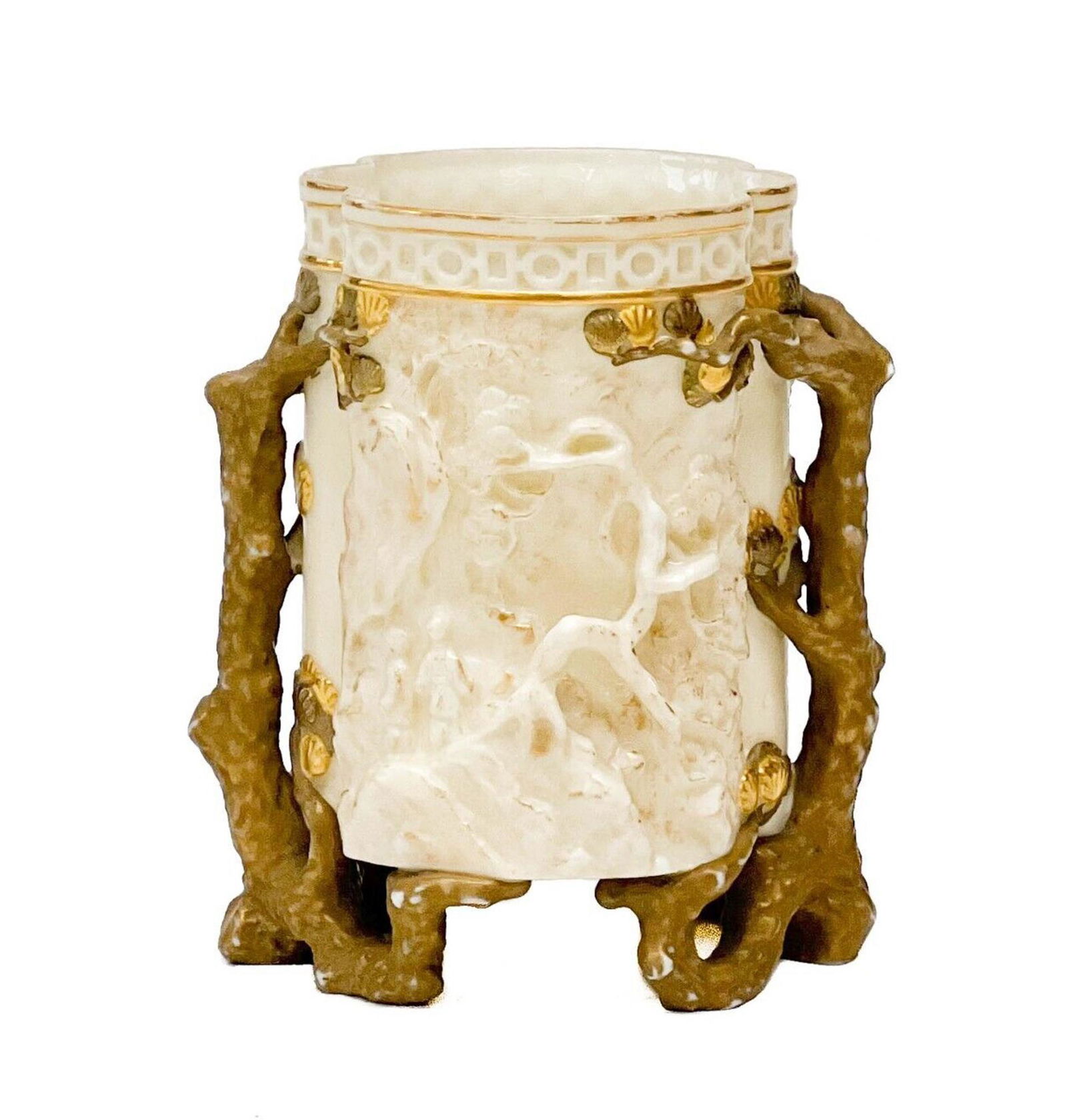 Royal Worcester England Porcelain Vase Relief Scenes Tree Branch Handles 1929 (1 of 6)