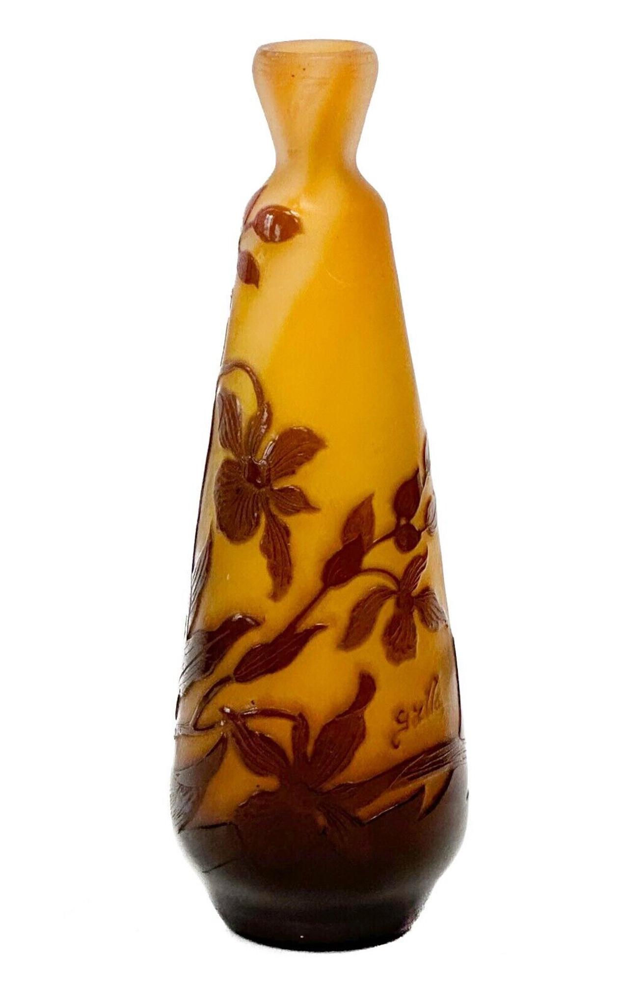 Emile Galle French Acid Etched 3-Layer Cameo Art Glass Miniature Vase c. 1900 (1 of 8)