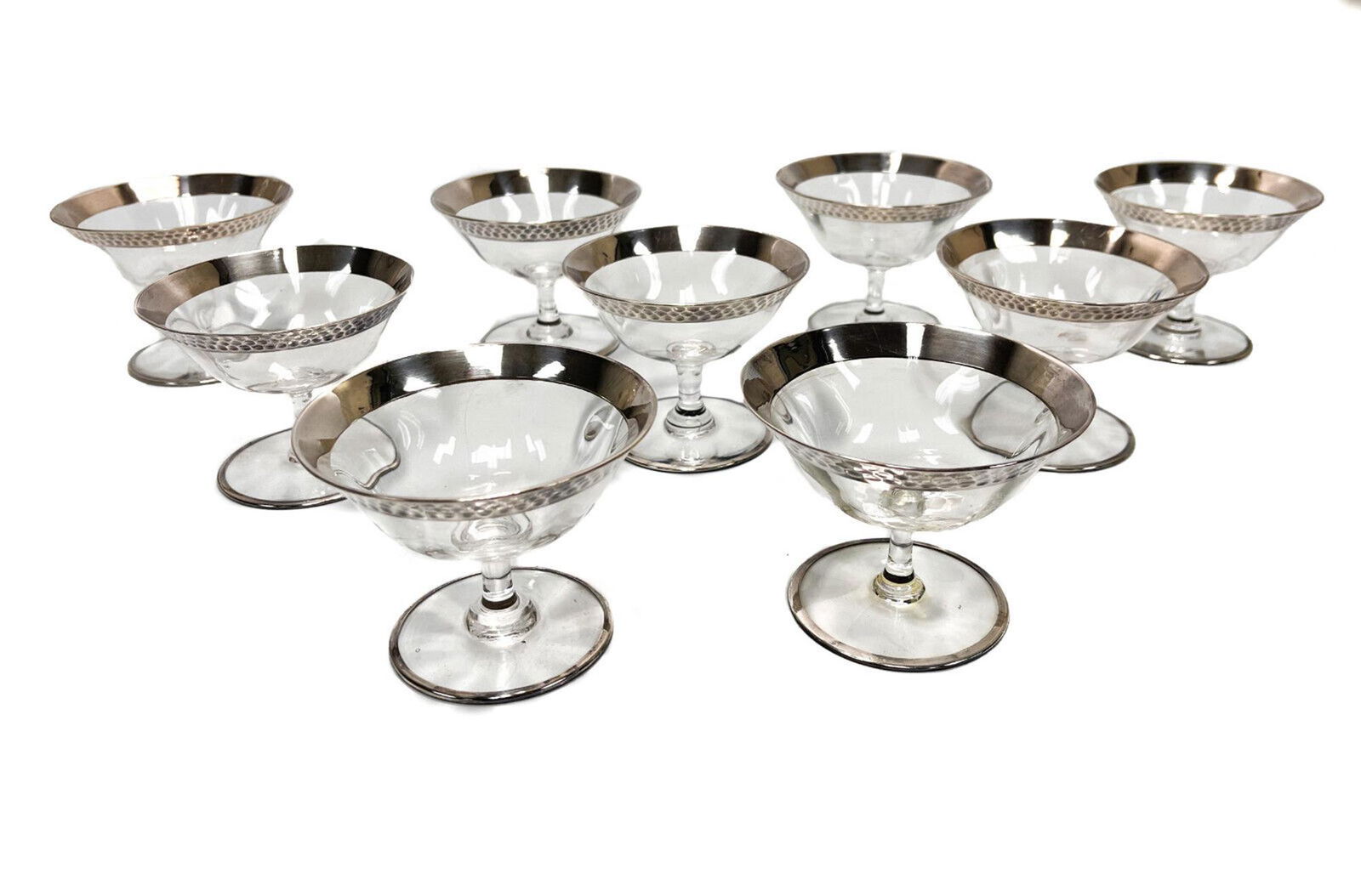 9 American Sterling Silver Overlay Glass Dessert Sherbet Compotes, circa 1940 (1 of 4)