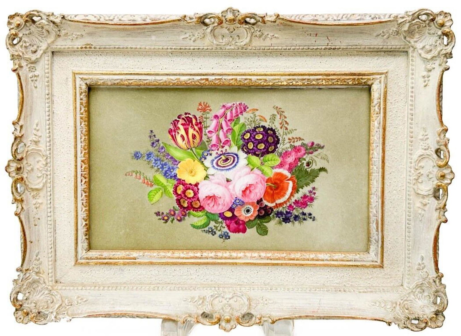 19th century Derby English Hand Painted Porcelain Plaque Flowers Framed (1 of 6)