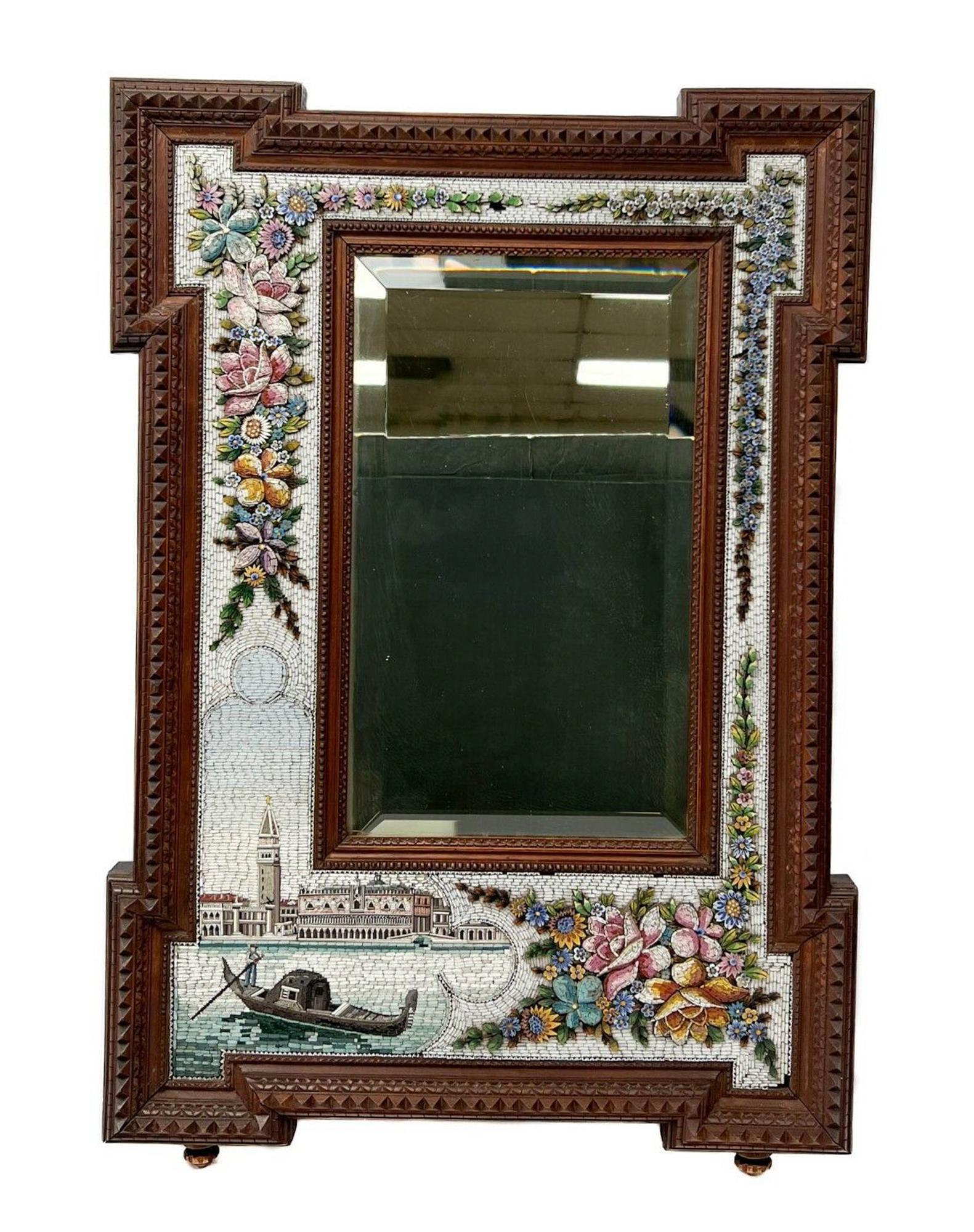 Venetian micro mosaic wooden mounted mirror (1 of 9)