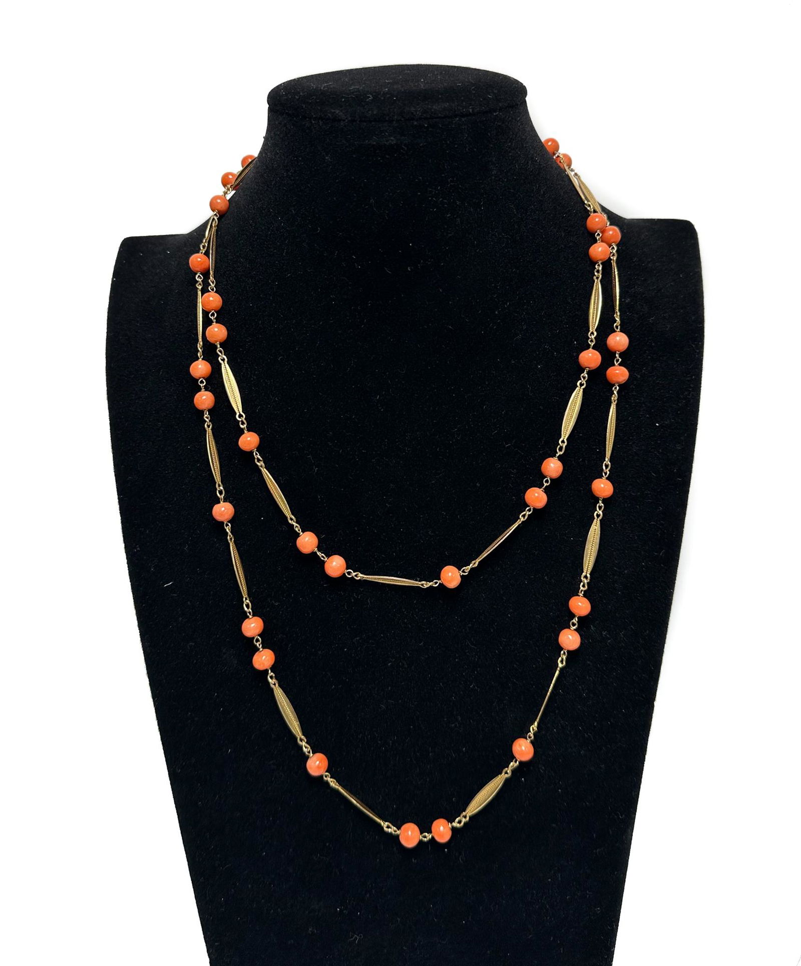 14k Yellow Gold Coral Beaded Long Necklace (1 of 5)