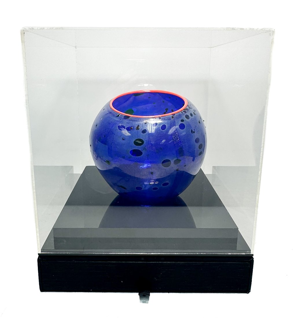 Dale Chihuly Cobalt Blue Cadmium Red Lip Macchia Studio Glass Basket, 1994 (1 of 12)