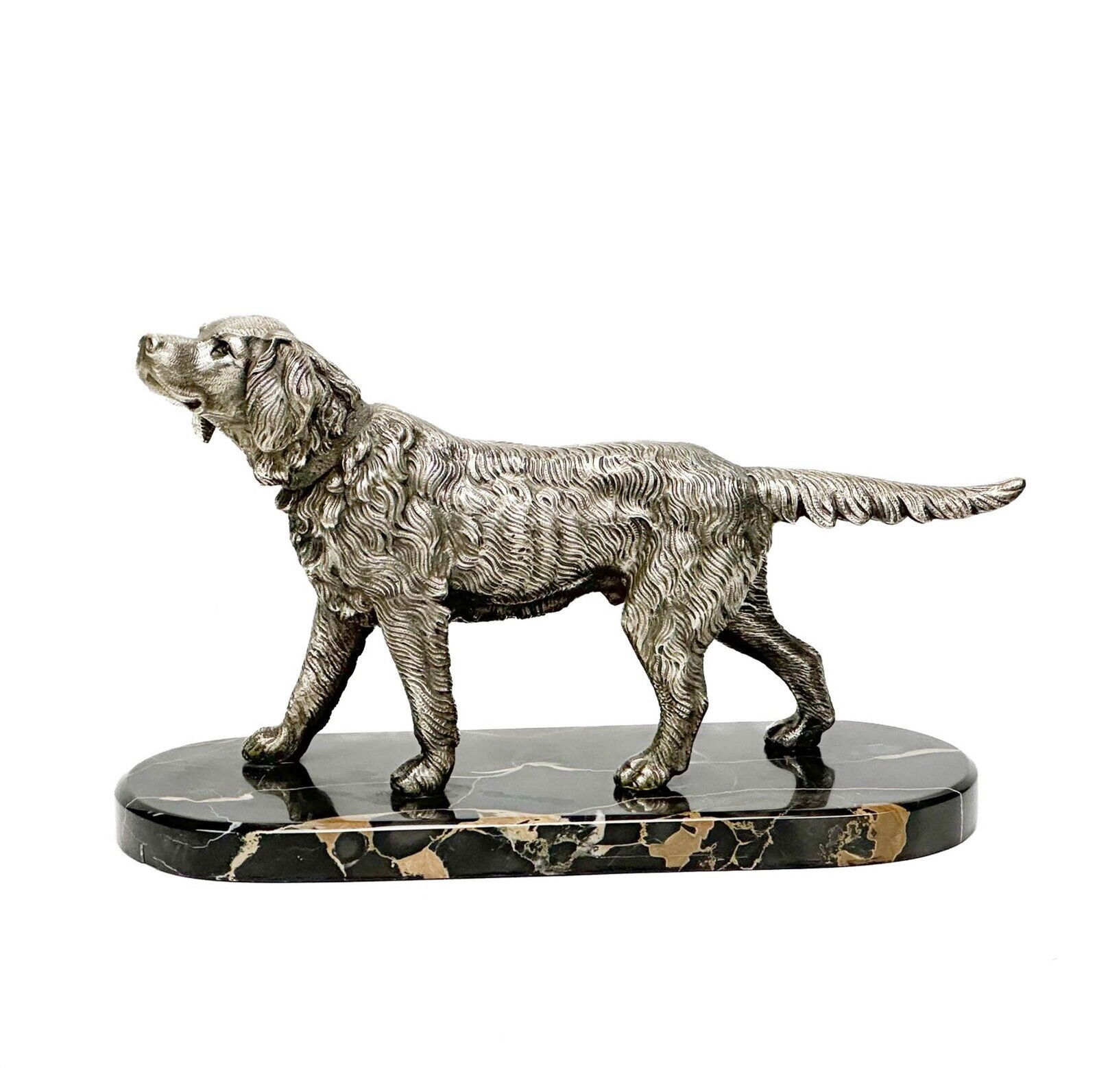 European Silvered Bronze English Setter Dog Sculpture Mounted on a Marble Base (1 of 5)
