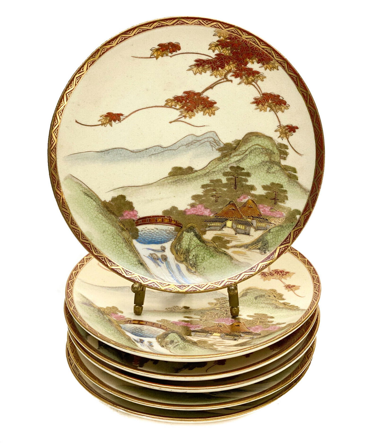 6 Japanese Satsuma Hand Painted Porcelain Dessert Plates, Likely Meiji Period (1 of 3)