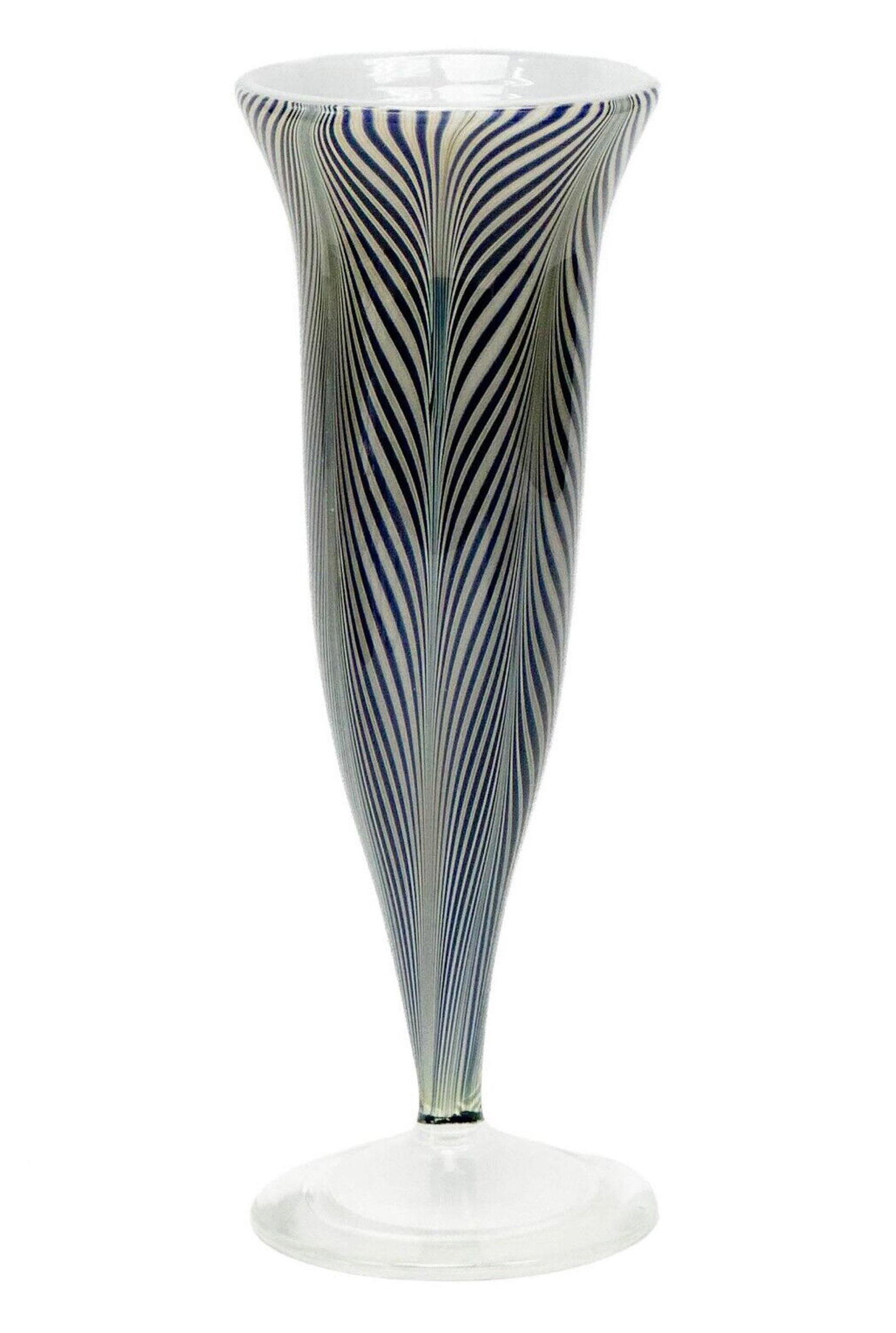 Jeremiah Lotton Pulled Feather Art Glass Vase: Jeremiah Lotton Pulled Feather Art Glass Vase. Blue and yellow pulled feather decoration. Polished pontil to the underside signed Jeremiah Lotton and dated. Weight Approx., 2 lbs Measures Approx., 3.3