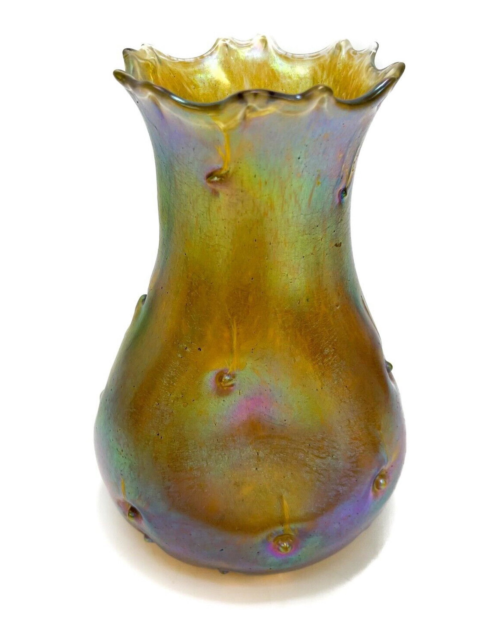 Loetz Austria Iridescent Gold Scalloped Glass Vase, Prunts (1 of 6)