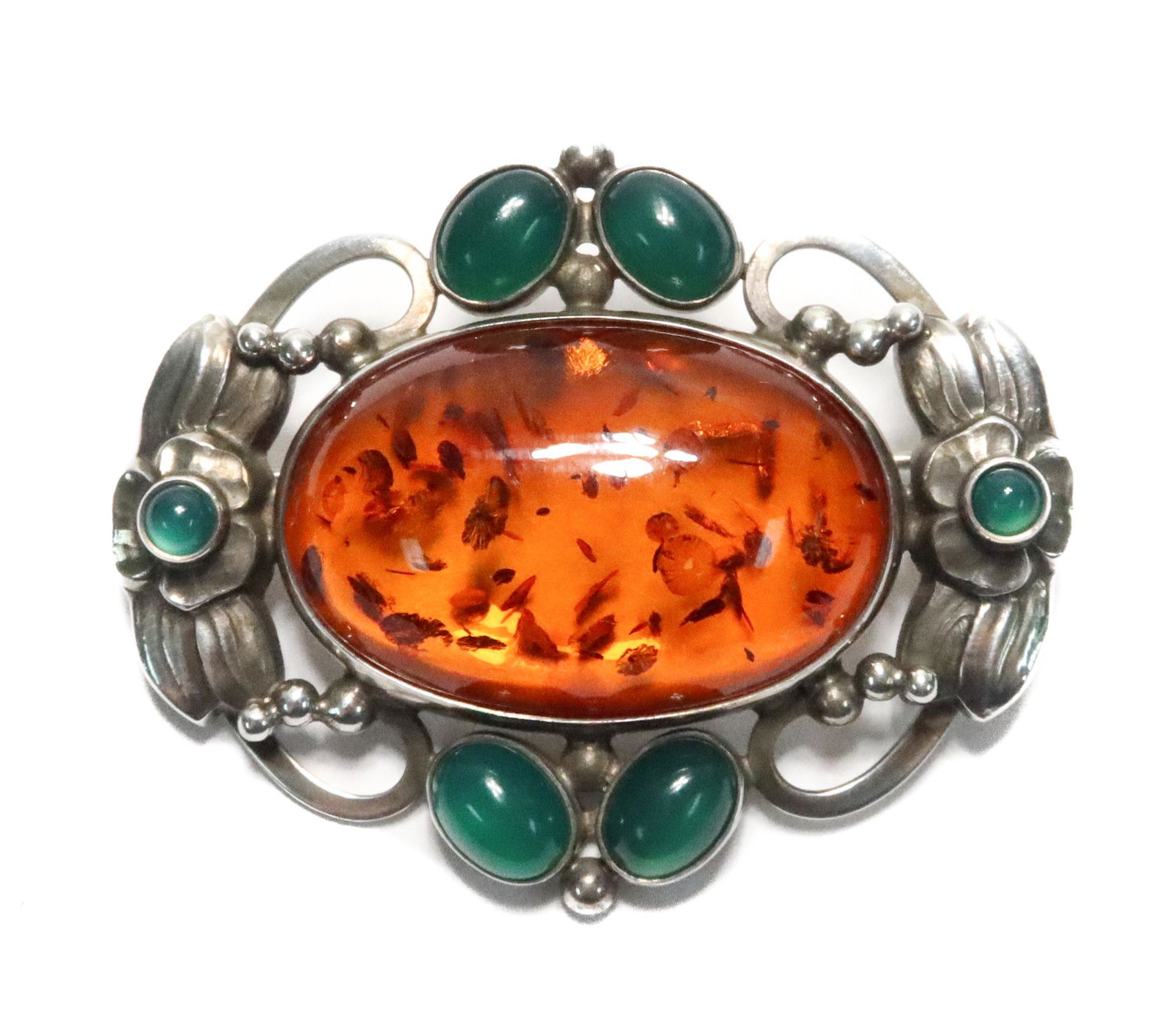 Georg Jensen Sterling Green Agate  Amber and Emerald Pin Pendant Brooch #78 (1 of 8)