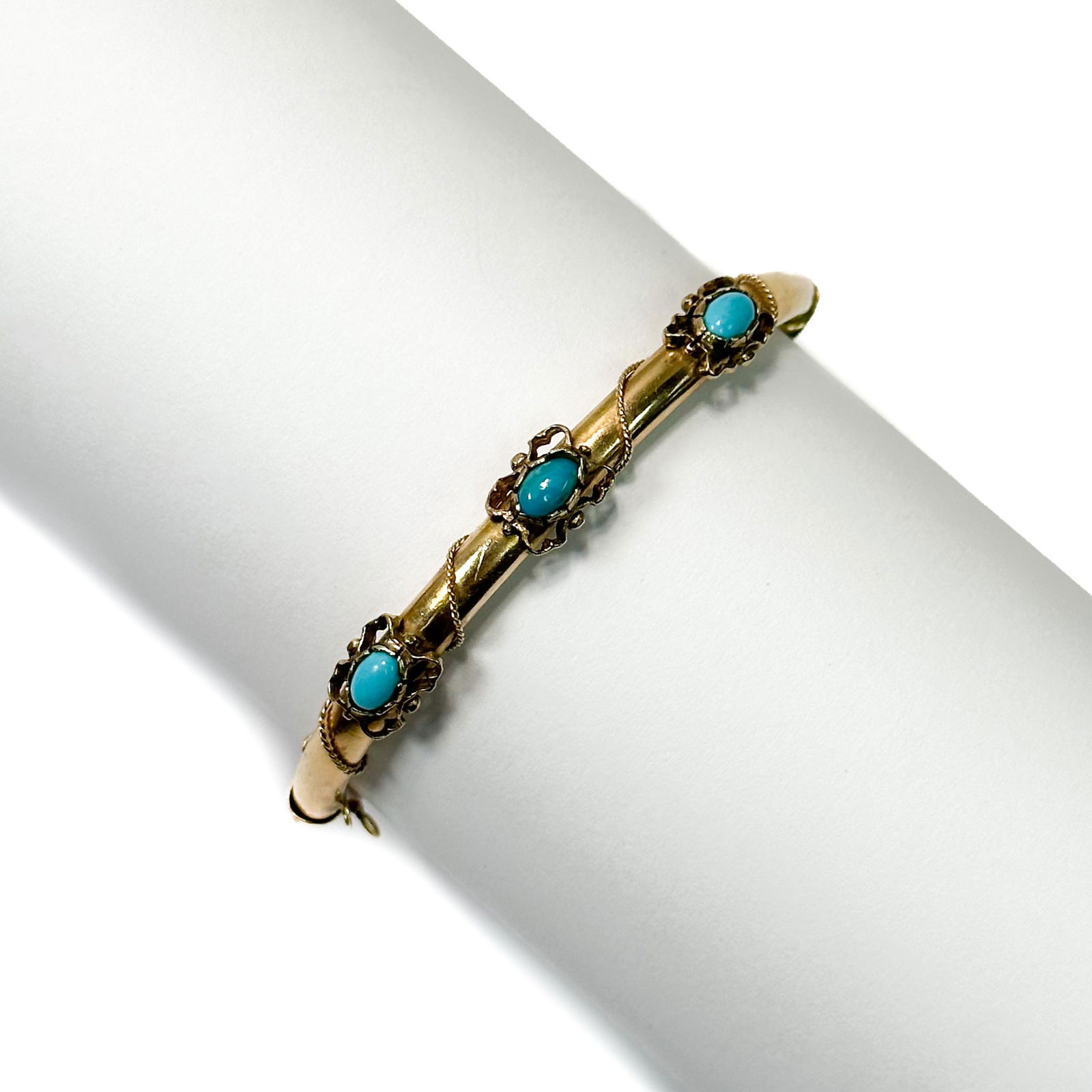 14k Yellow Gold and Turquoise Bangle Bracelet (1 of 6)