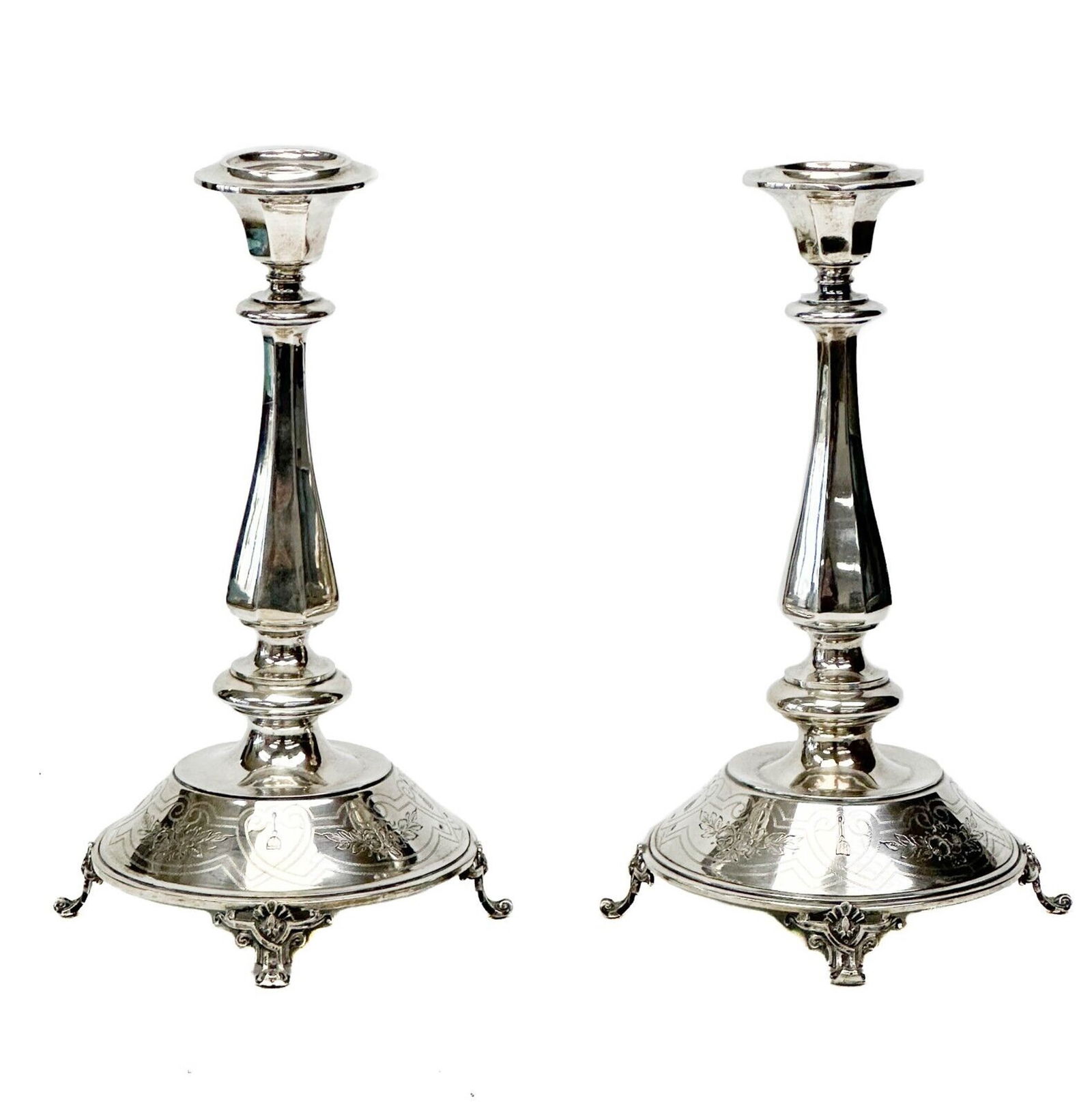 Pair Austrian 800 Silver Footed Candlestick Holders circa 1870 (1 of 7)