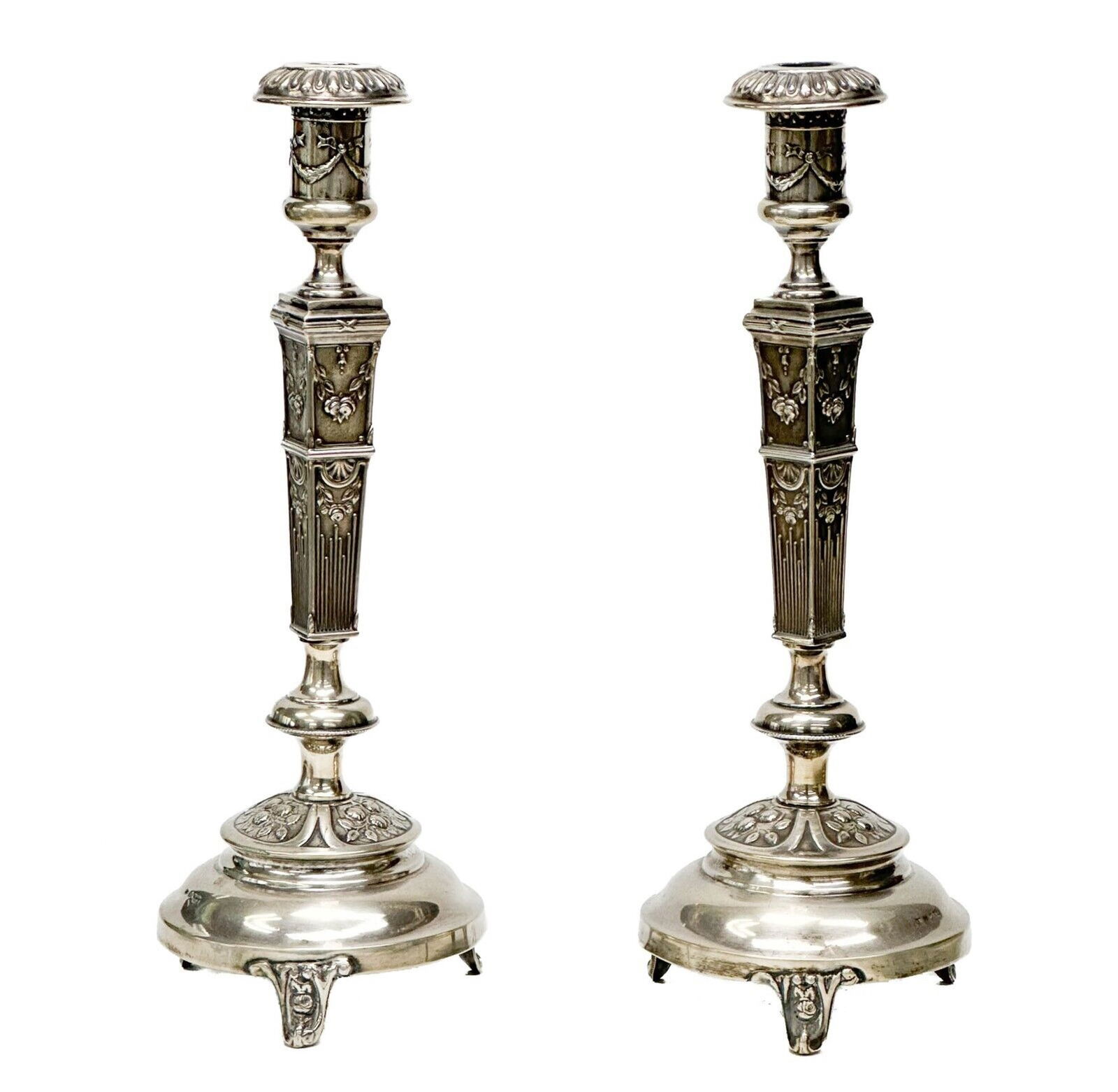 Pair Eastern European 800 Silver Round Candlesticks 19th century (1 of 7)