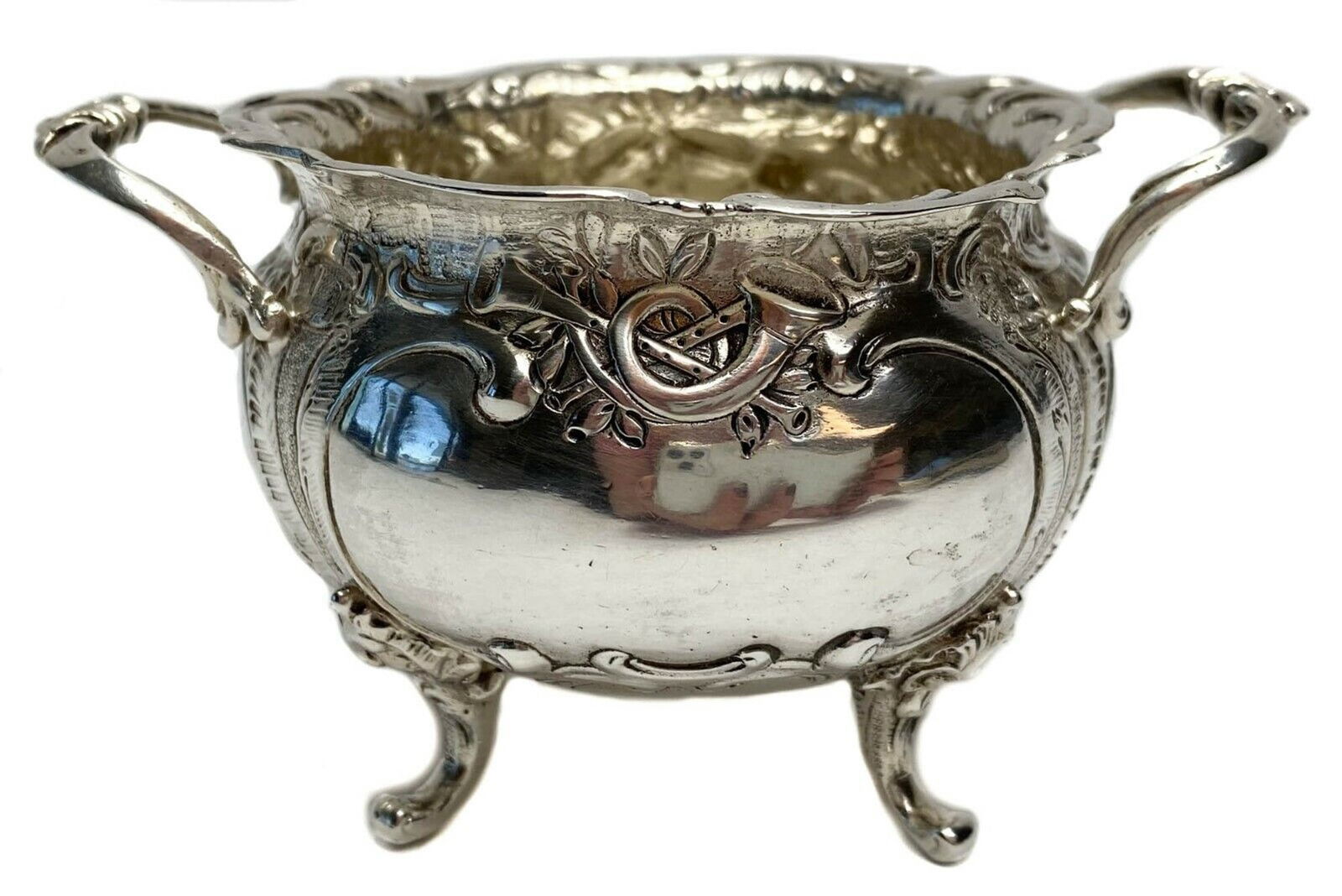 German .812 Silver Repousse Footed Open Sugar Bowl c1900 (1 of 6)