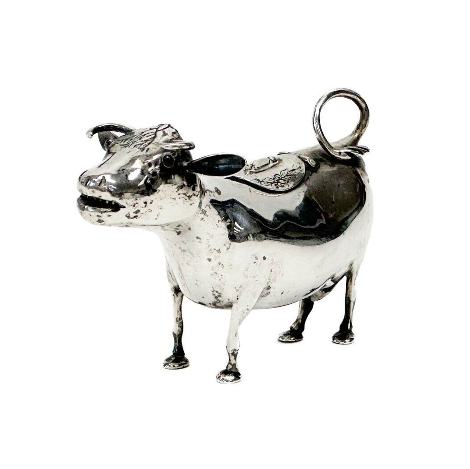 Rinze Jans Spaanstra Dutch 833 Silver Cow Creamer Cabochon Eyes c. 1870 (1 of 8)