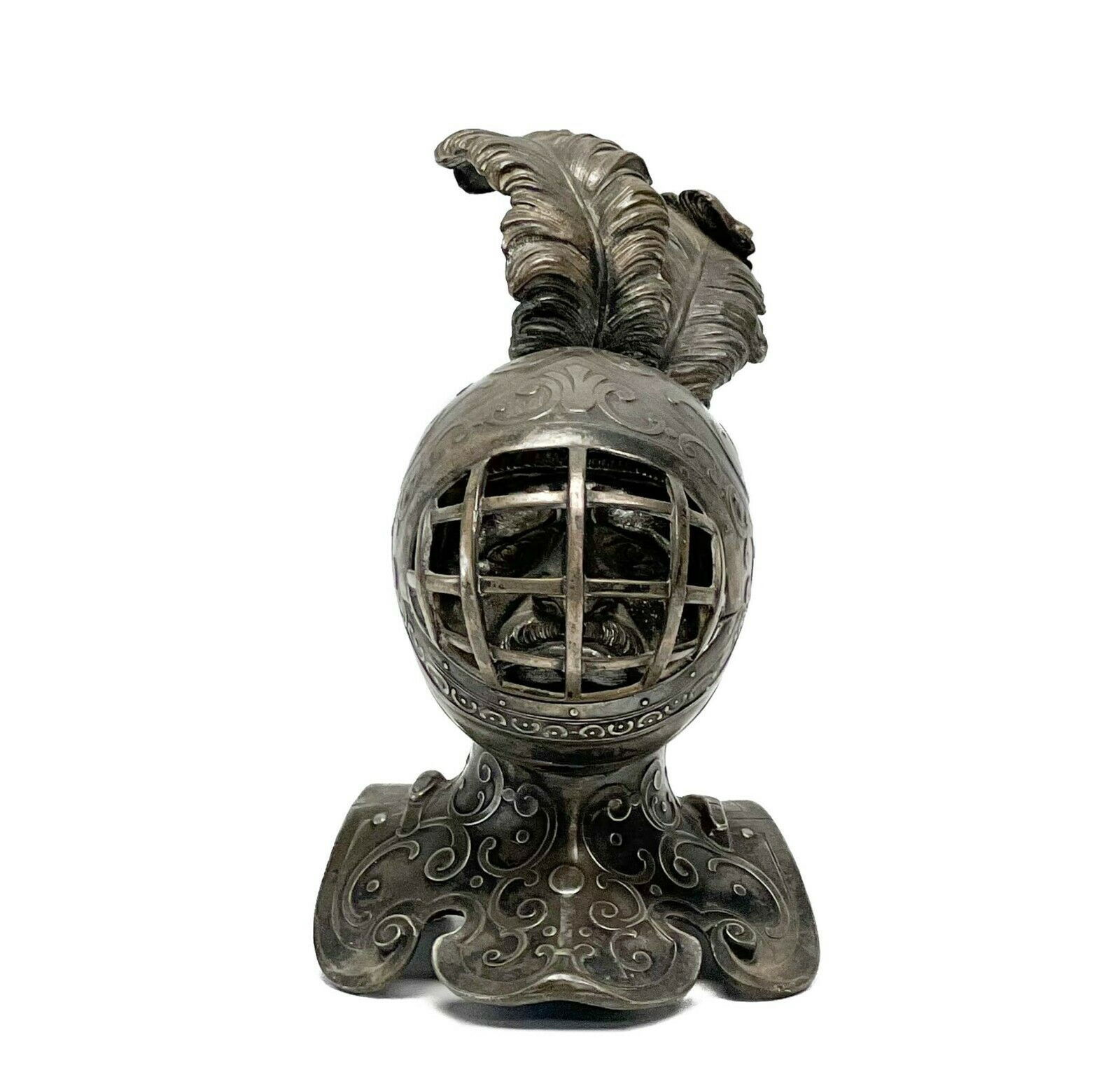 WMF Britannia Silverplate Medieval Knight Bust Modelled Inkwell with Liner c1900 (1 of 5)