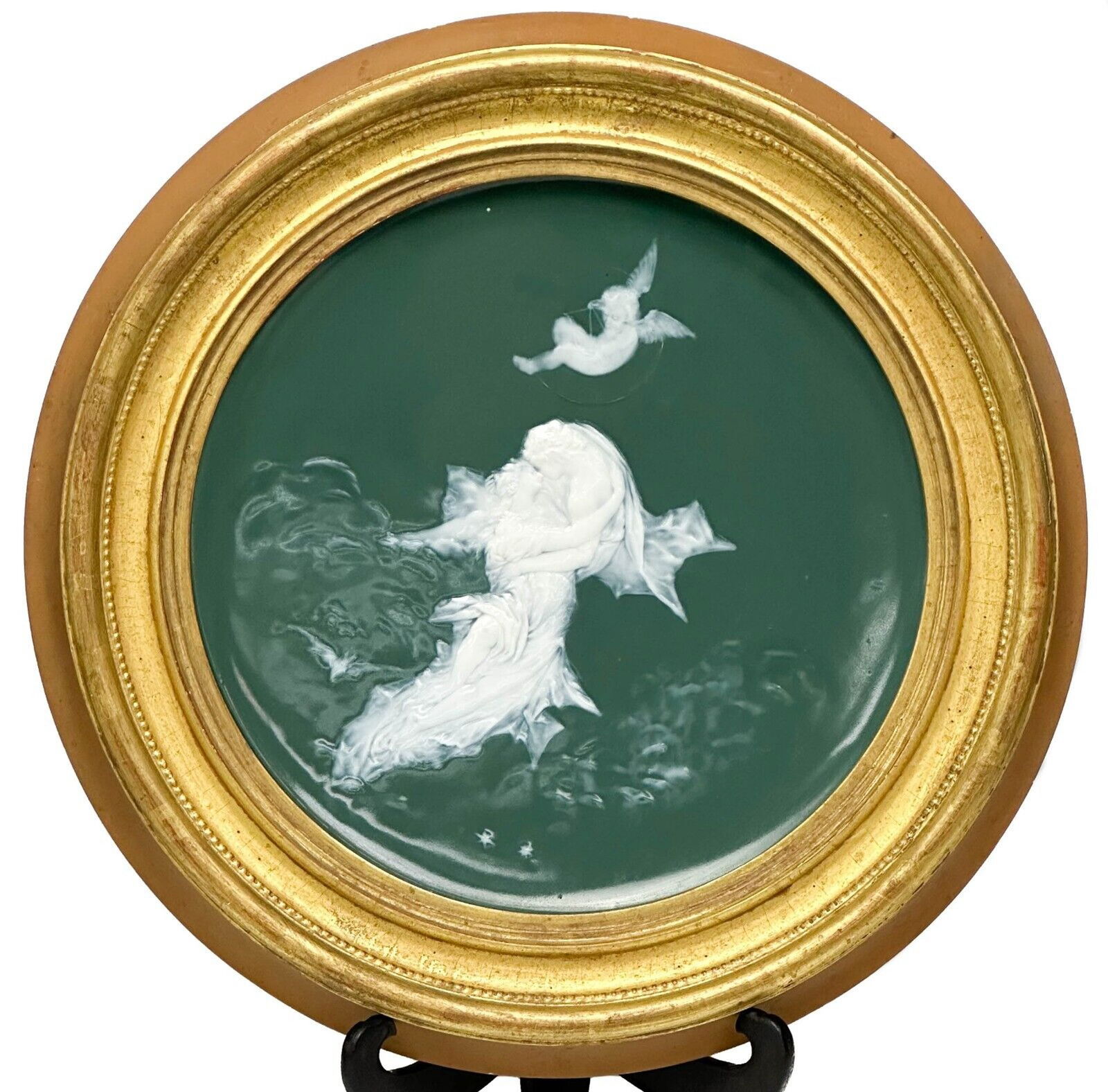 Plasto Pate sur Pate Decorated Circular Porcelain Plaque Framed c. 1910 (1 of 6)