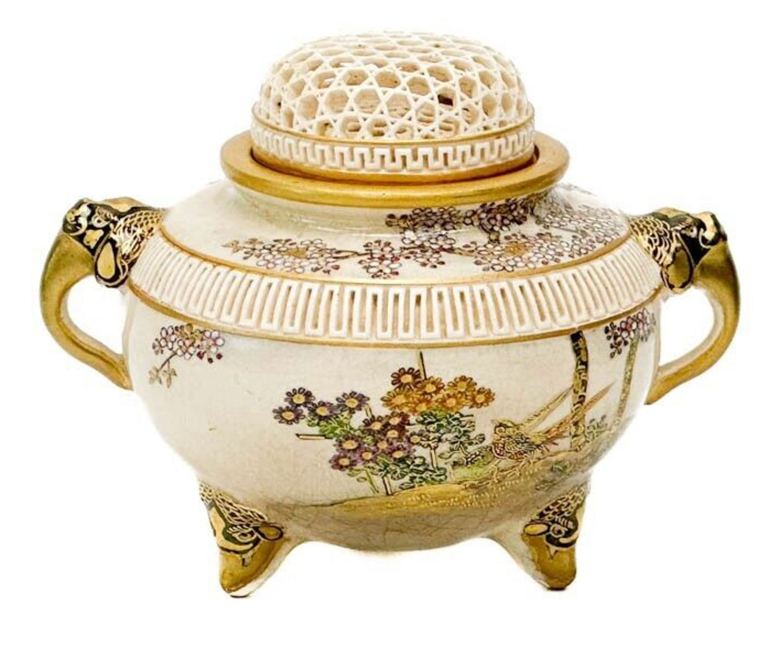 Zuizan for Koshida Satsuma Hand Painted Porcelain Incense Jar Reticulated Lid (1 of 10)