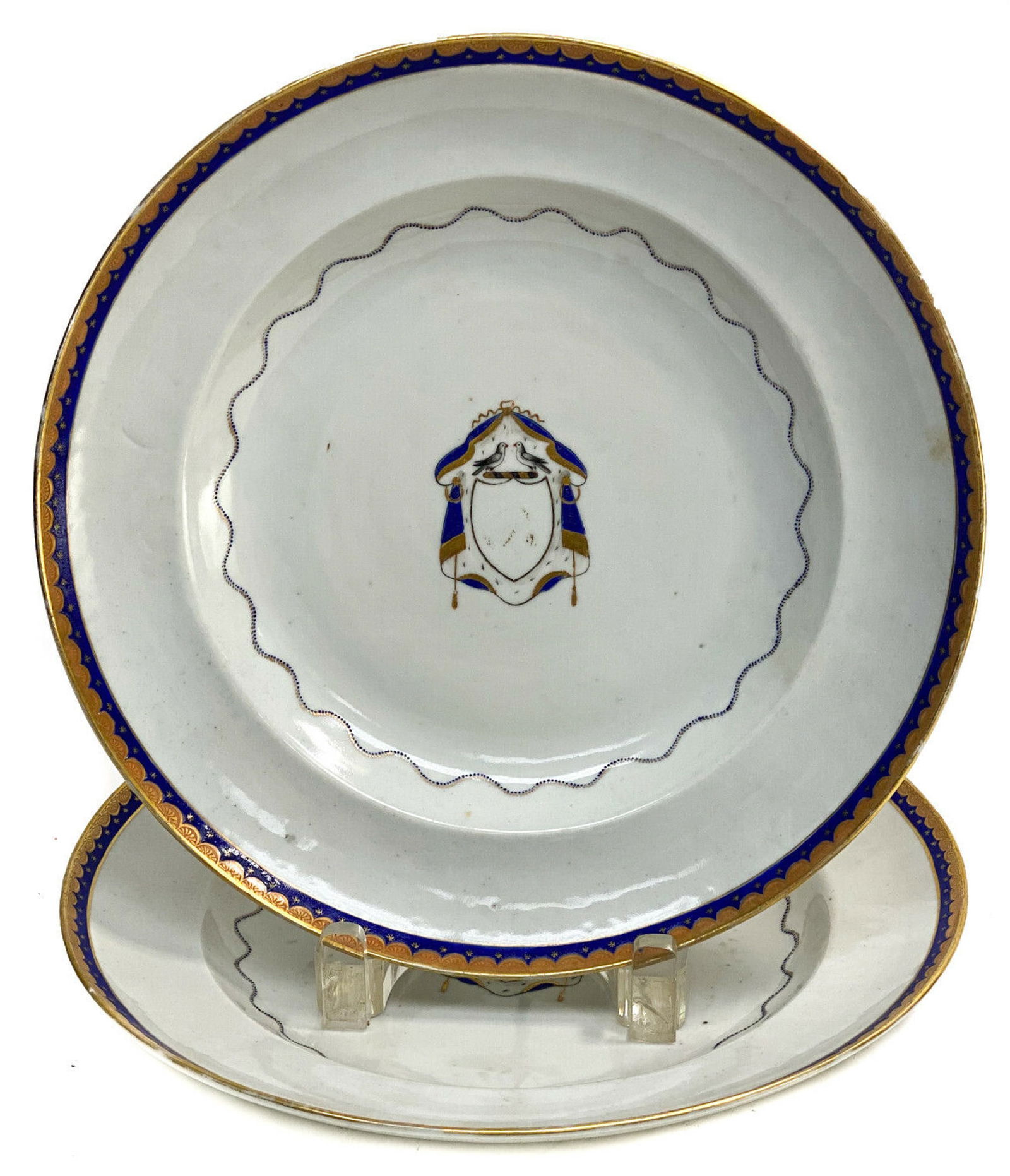Pair Chinese Export Porcelain Armorial Rimmed Soup Bowls, circa 1800 (1 of 3)