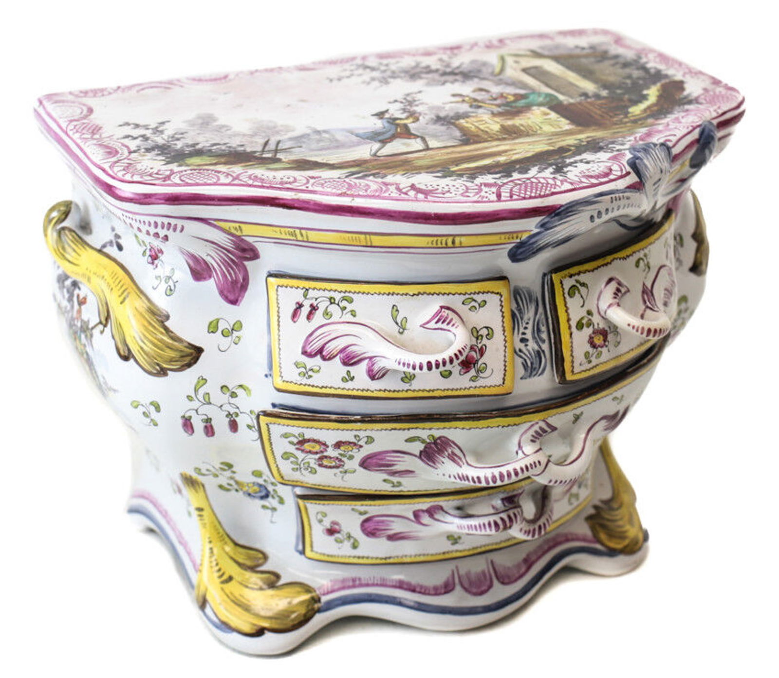 Continental Hand Painted Faience Miniature Cabinet with Drawers, 19th Century (1 of 6)