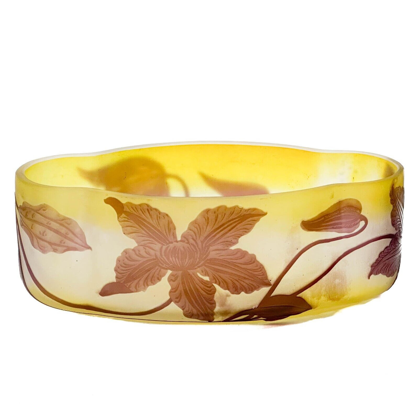 Emile Galle French Acid Etched 2 Layer Cameo Art Glass Clematis Centerpiece Bowl (1 of 9)