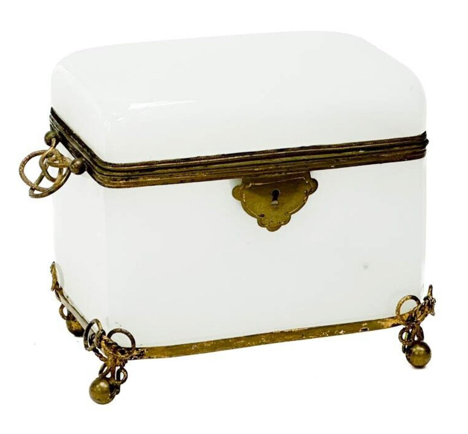 Bohemian Gilt Metal Mounted Opaline Glass Box Andenken von Marienbad (1 of 7)
