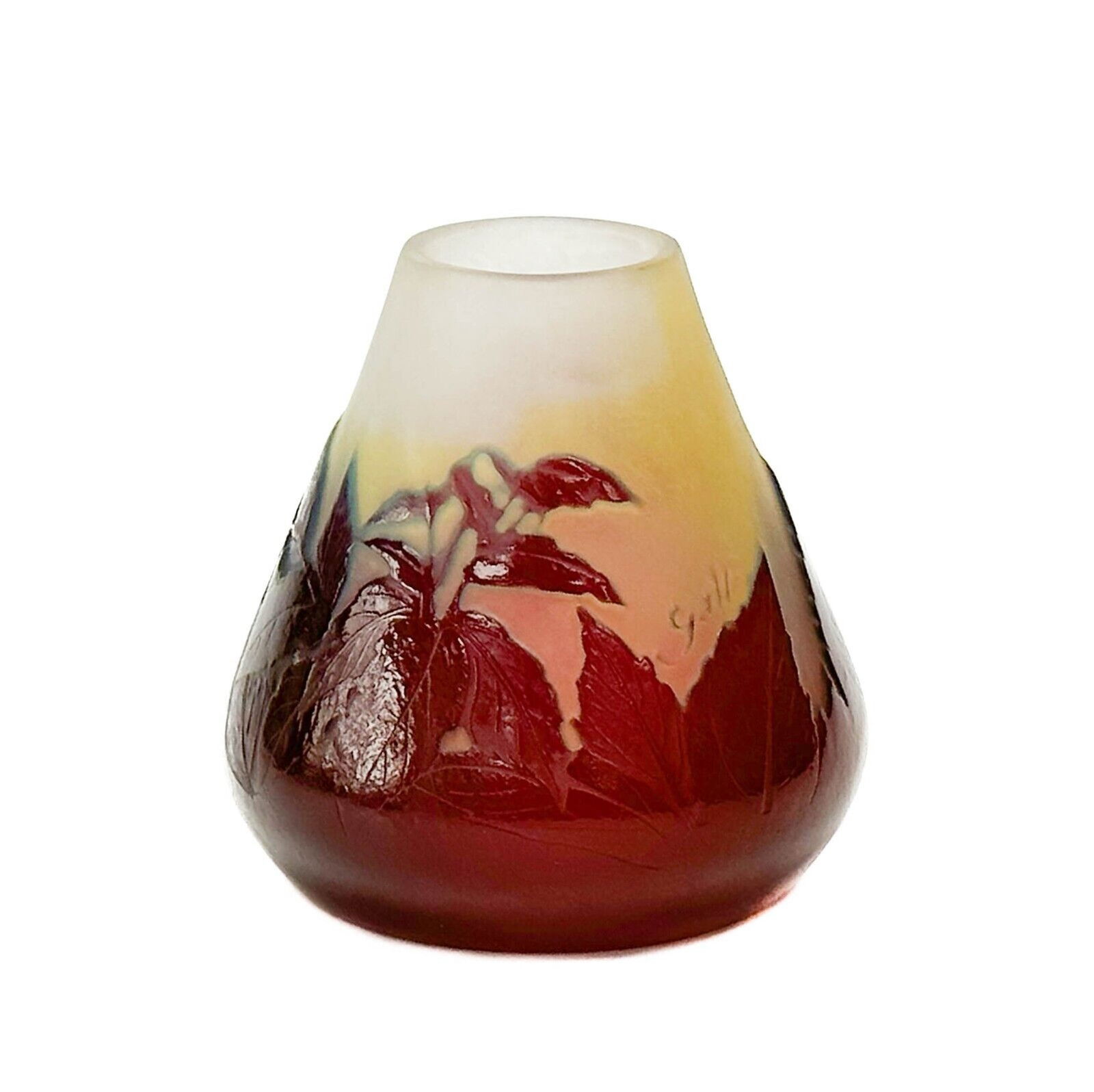 Emile Galle France Acid Etched Cameo Art Glass Vase c1900 Yellow Red Blue (1 of 7)