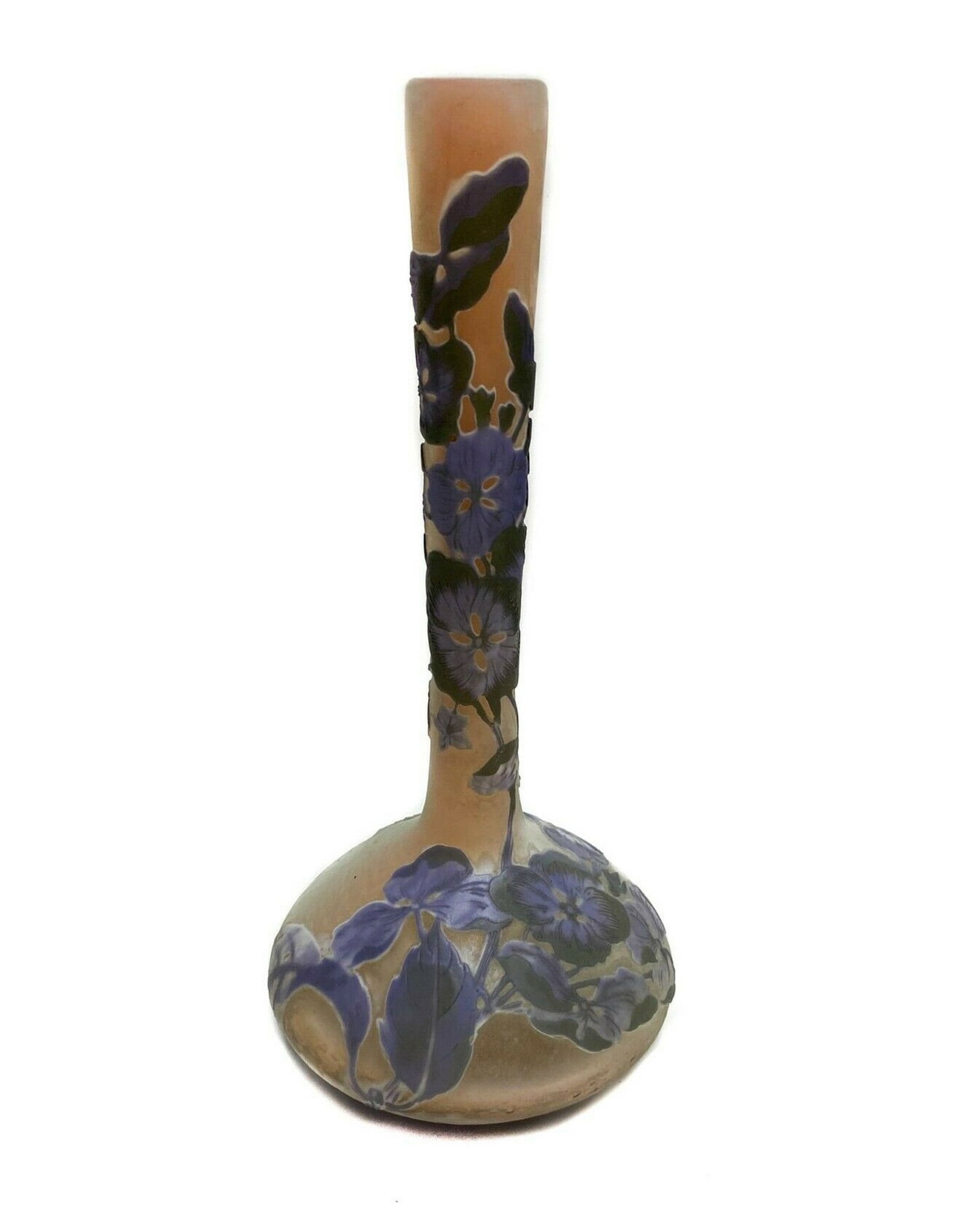 Emile Galle 2 Color Orange Amethyst Iris Glass Cameo Vase (1 of 6)