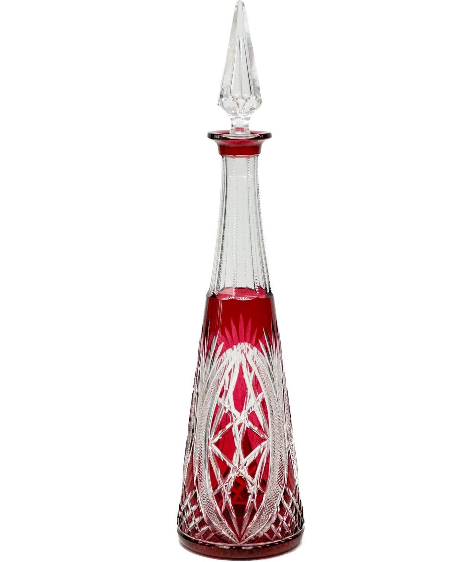 Val St. Lambert Cranberry Red Cut to Clear Glass Decanter (1 of 8)