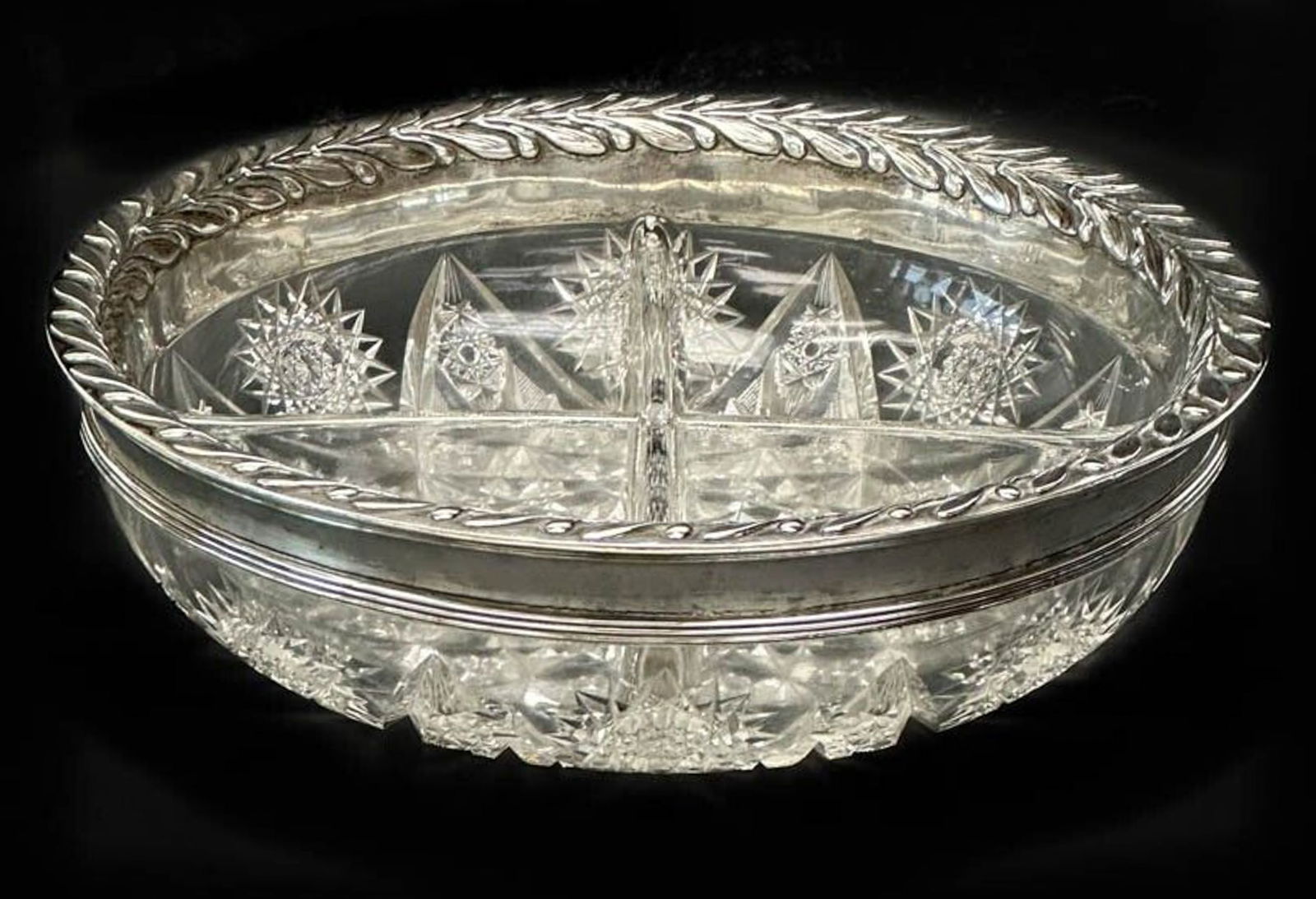 Tiffany & Co. Sterling Silver Mounted Cut Glass 9.5 inch Bowl c. 1920 (1 of 9)