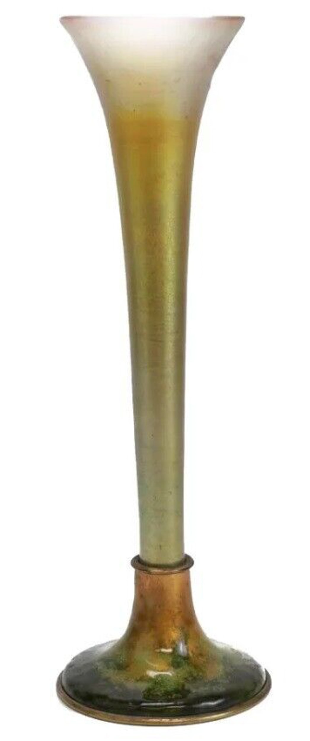 LCT Tiffany Favrile Trumpet Glass Vase with Bronze Enamel Base #150 c.1900 (1 of 6)