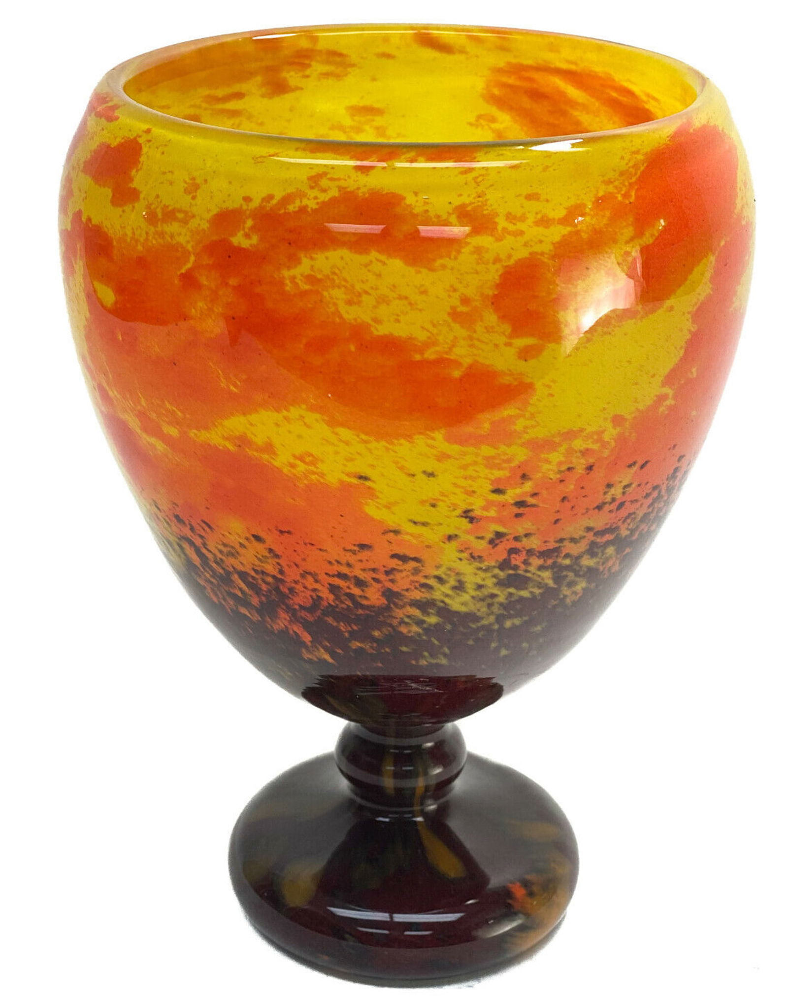 Charles Schneider French Art Glass Orange & Yellow Mottled Footed Vase (1 of 5)