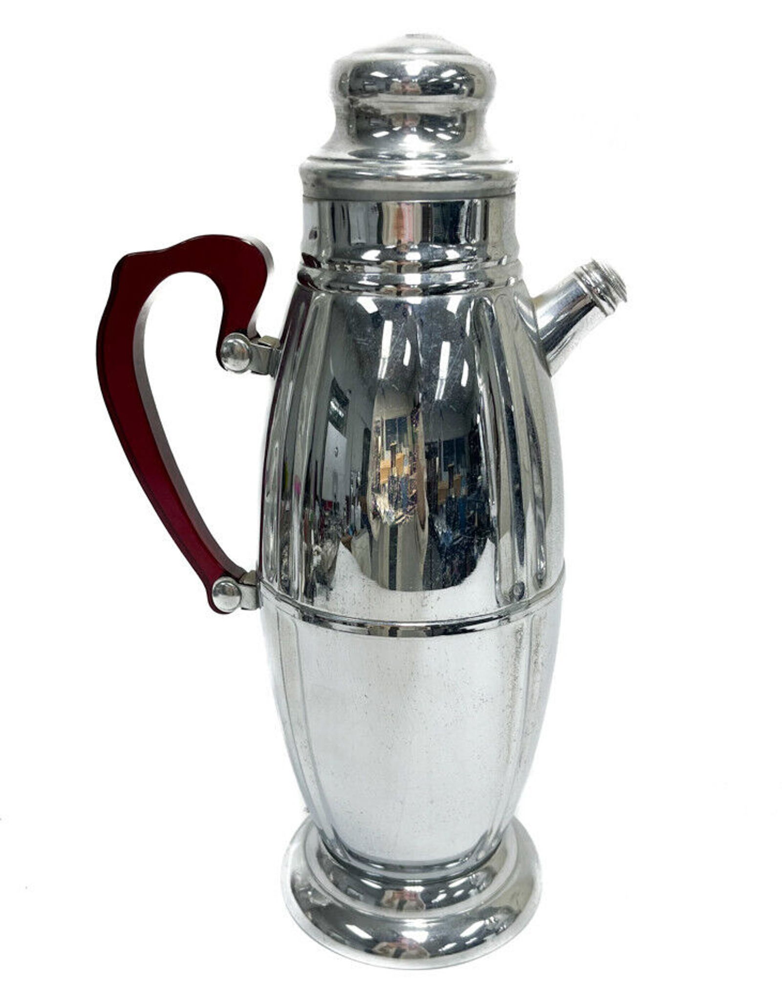 Industrialist Chrome Red Bakelite Liquid Pitcher circa 1940 (1 of 7)