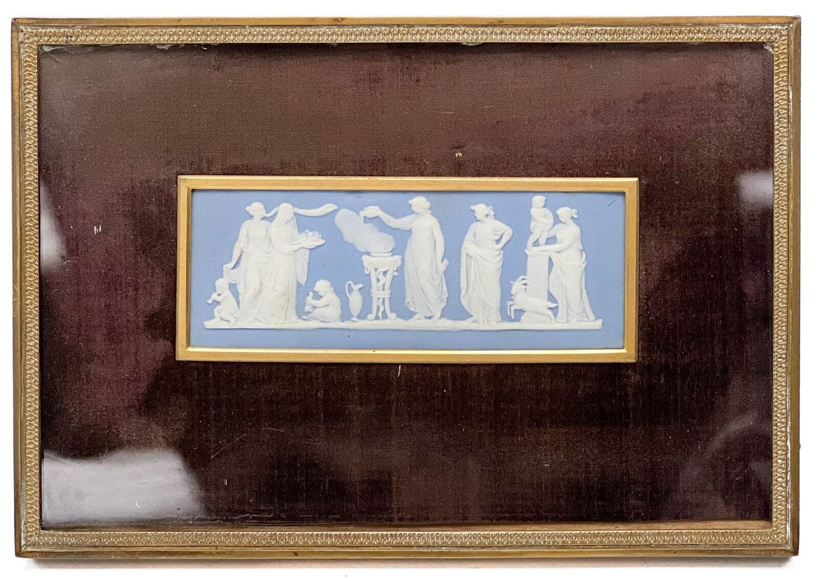 Wedgwood Relief Blue Jasperware Plaque Classical Motif Offering Scene Framed (1 of 6)