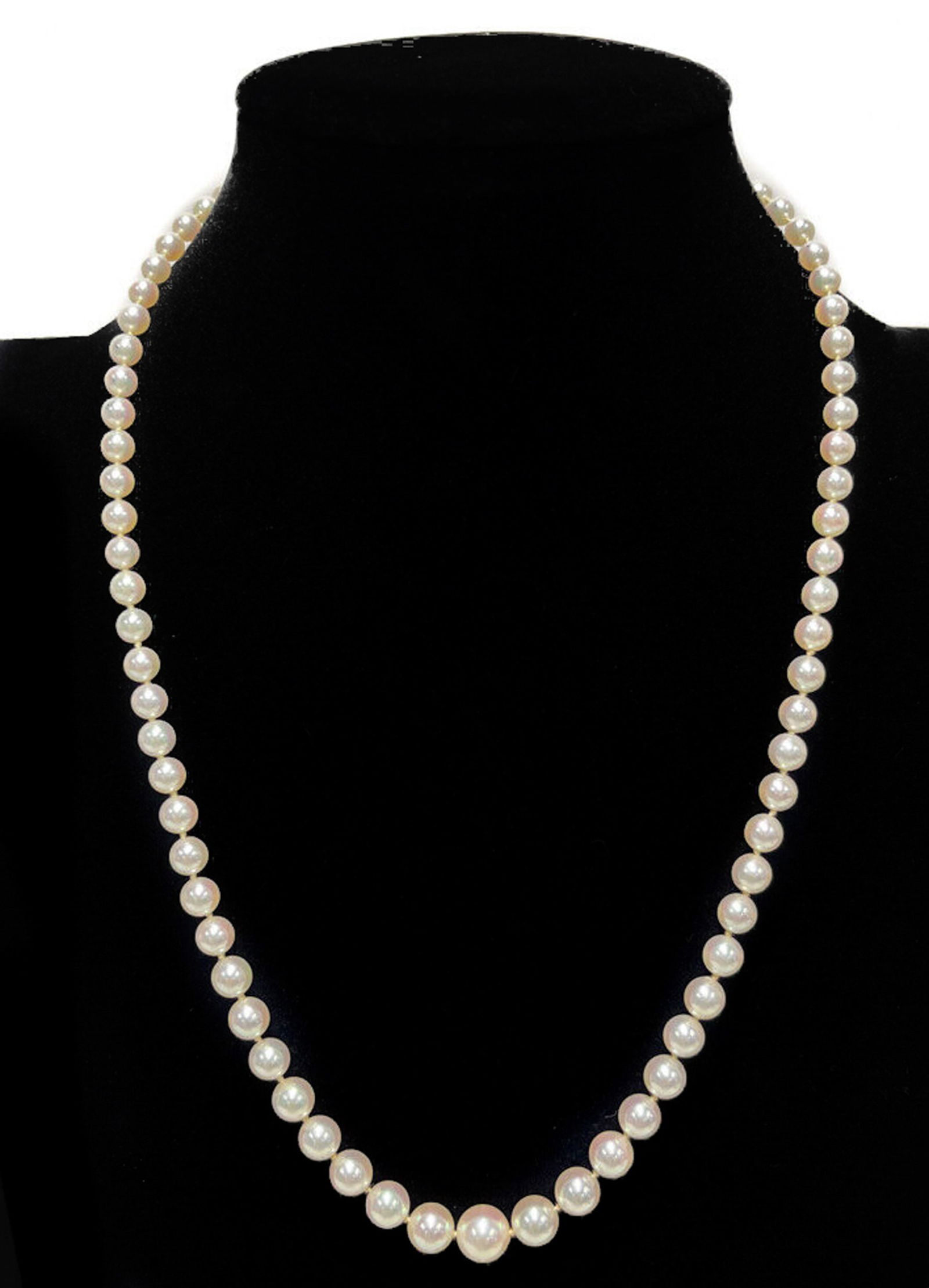 10k White Gold Single Strand Graduated Pearl Necklace (1 of 6)