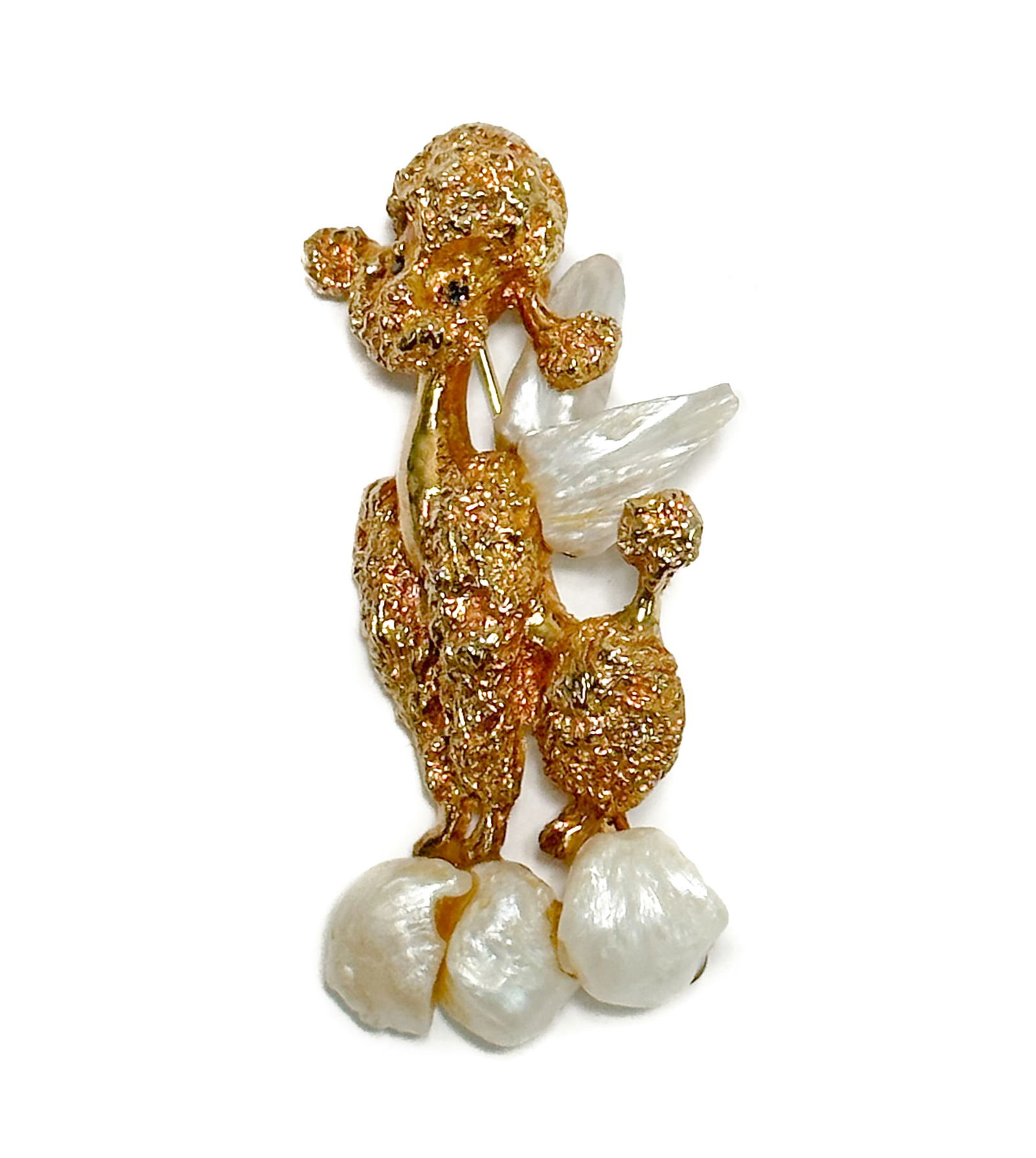 14k Yellow Gold Pearl and Sapphire Angel Dog Pin Brooch (1 of 6)