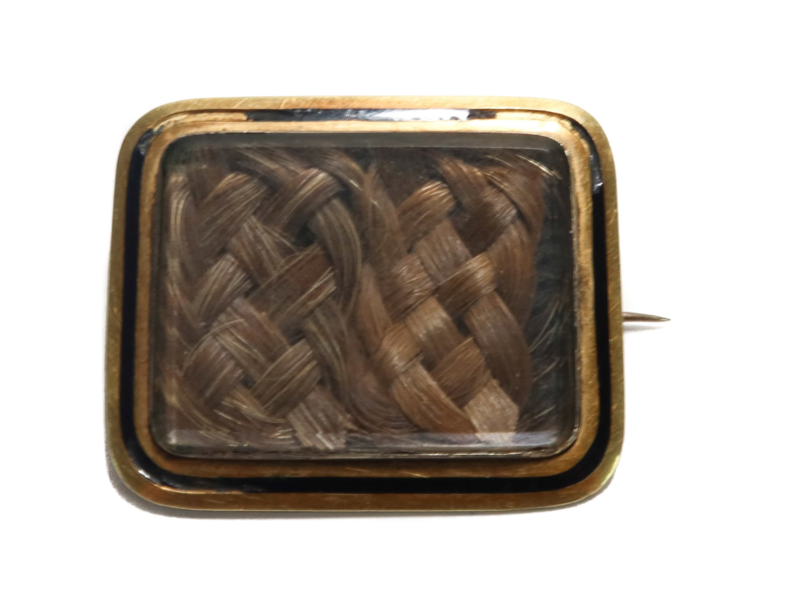14k Yellow Gold Hair Mourning Brooch Pin: 14k Yellow Gold Hair Mourning Brooch Pin. Inscribed "In loving memory of Frances and Paulina". Unmarked, tests for 14k gold. Weight Approx., 7.88 grams Measures Approx., 1.25 inches x 1 inches Domesti
