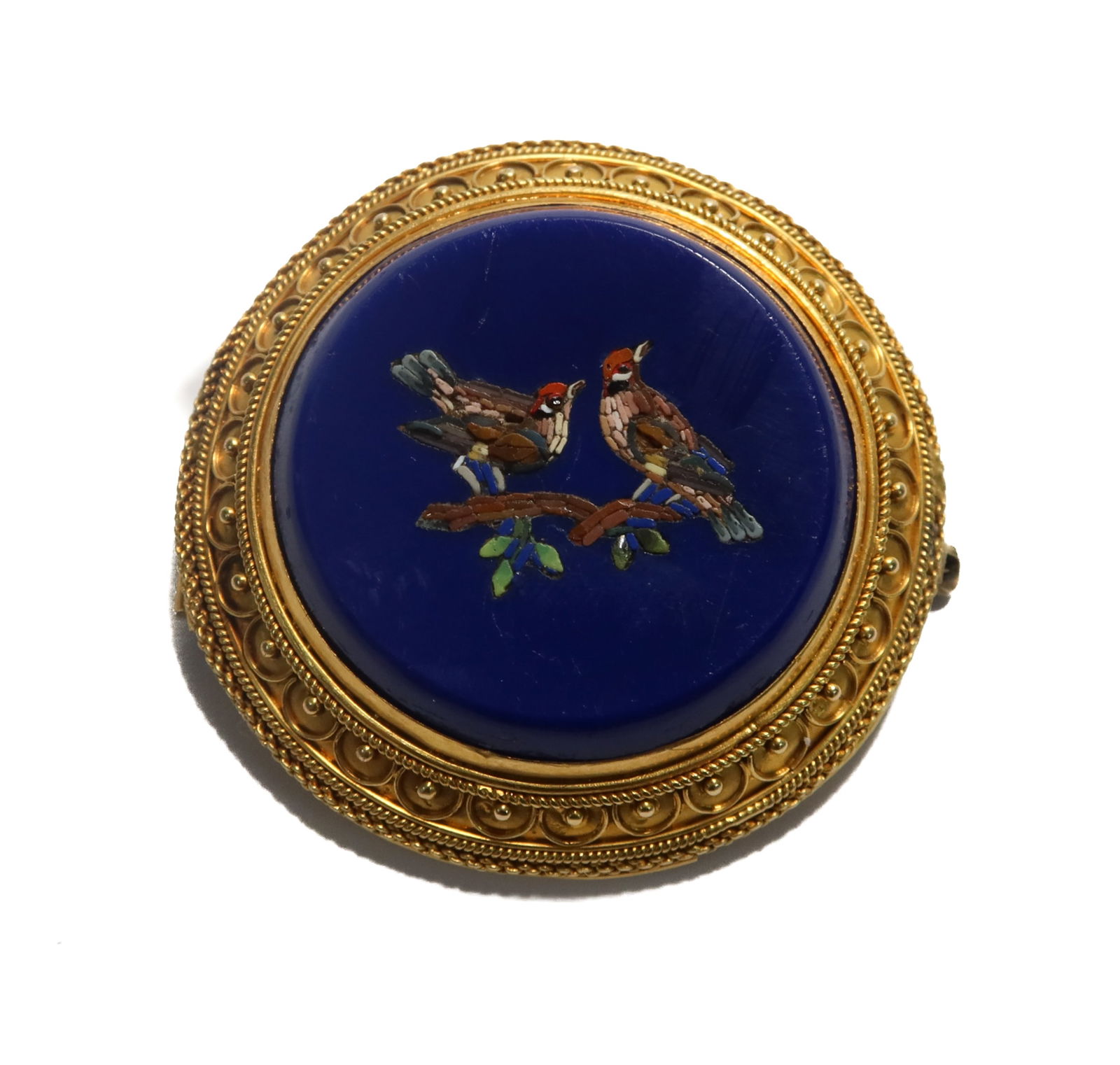 Italian 14k Gold Micromosaic Pin, Birds (1 of 8)