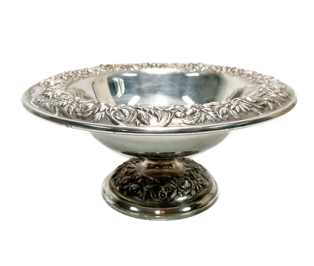 Kirk & Sons  Sterling Silver Repousse Rose Footed Bowl, circa 1920 (1 of 7)
