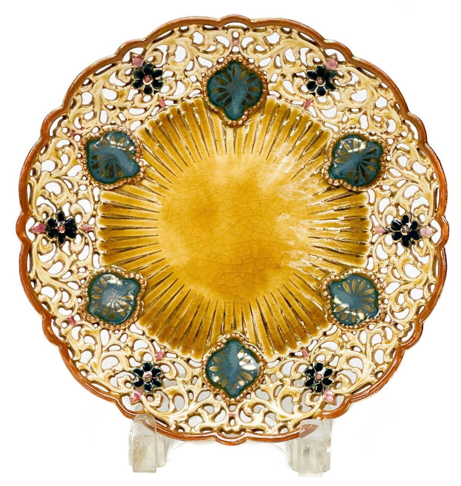 Zsolnay Hungarian Gilt Hand Painted Reticulated Porcelain Plate c. 1880 (1 of 5)