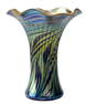 Lundberg Studios Iridescent Art Glass Ruffled Vase Blue Green